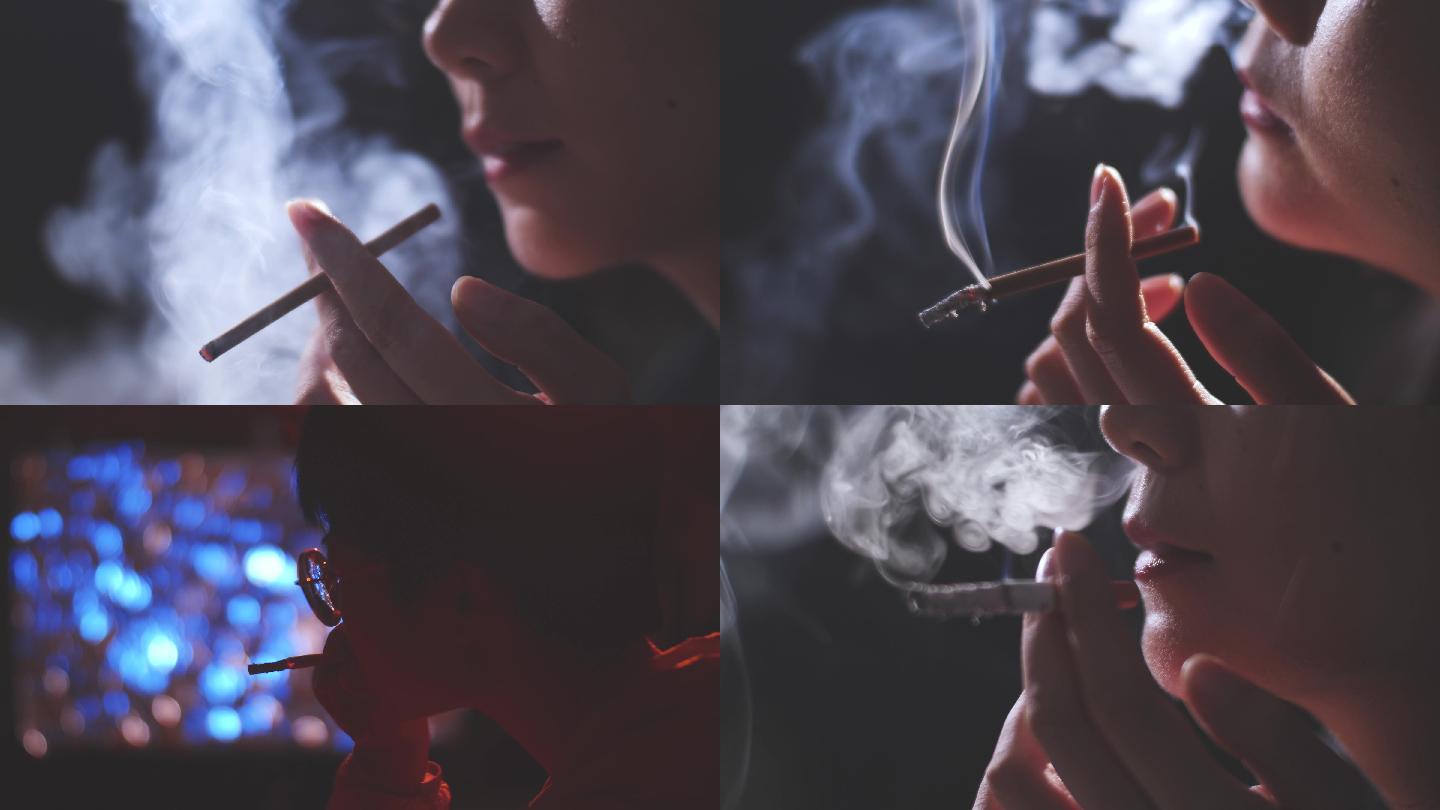 抽烟美女女人吸烟伤感分手失恋伤感视频点烟吐烟圈一个人