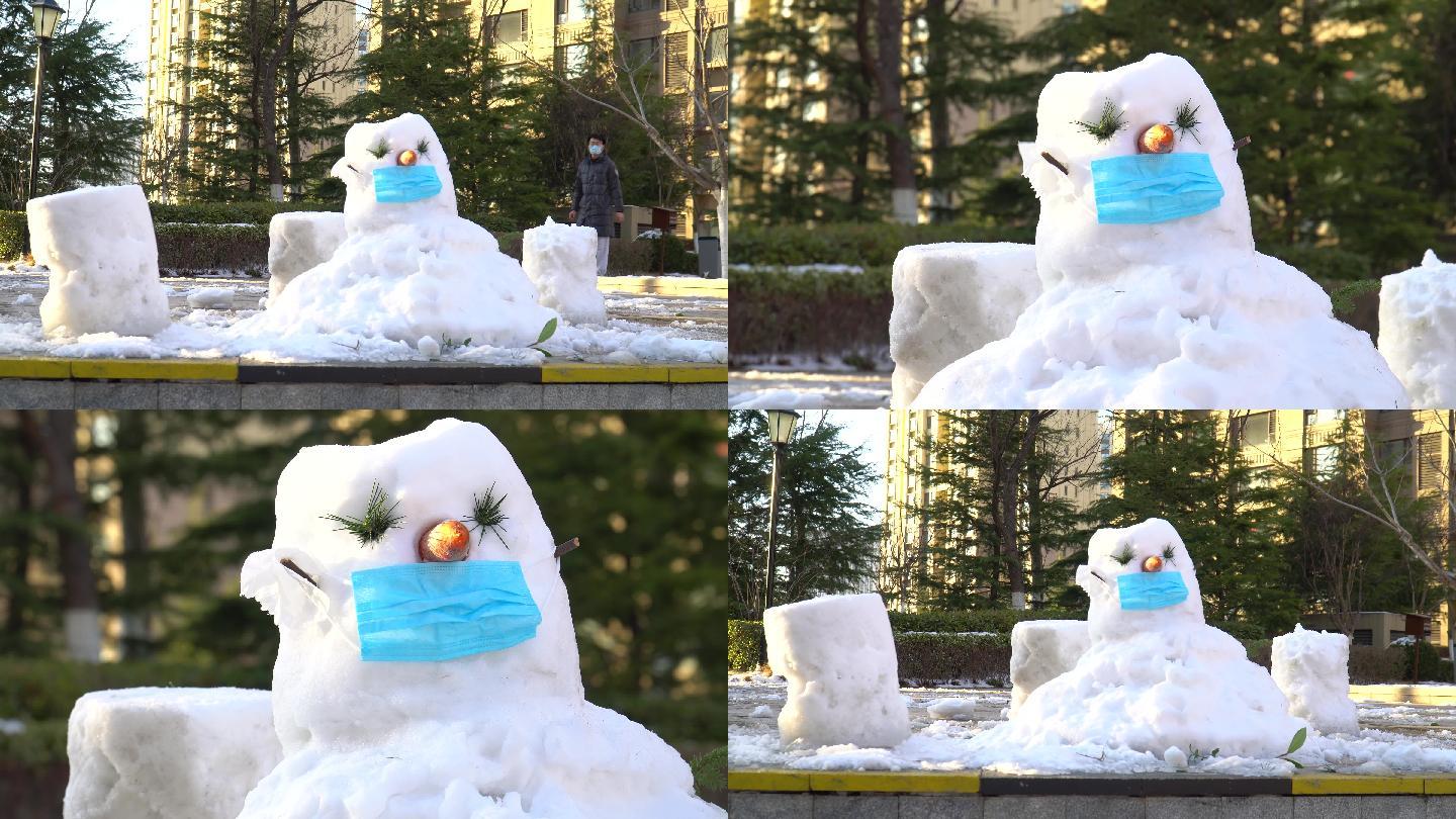 4k疫情-口罩-雪人-戴口罩的雪人