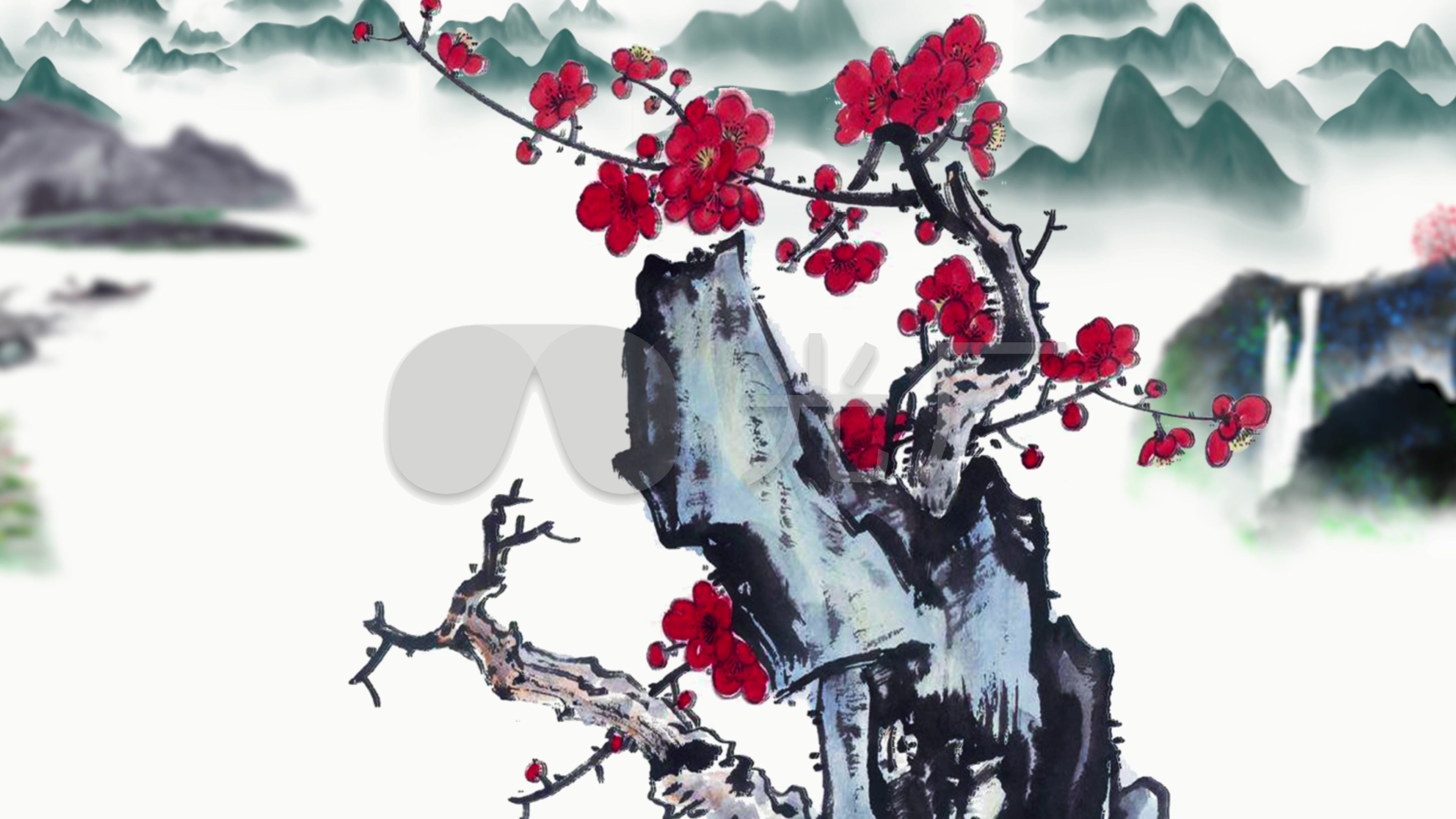 山水画卷4k超清分辨率中国风古风背景_3840x2160_高清