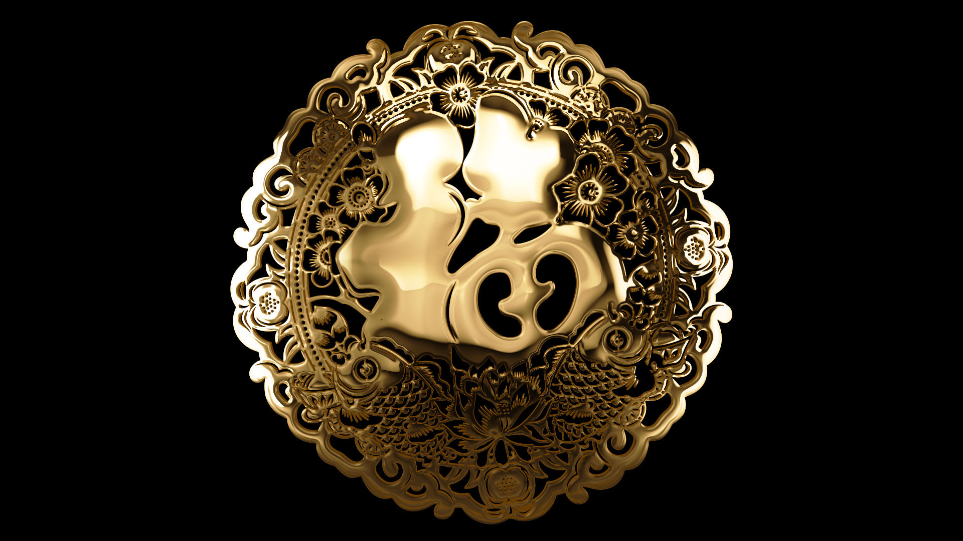 金色剪纸福(透明通道)