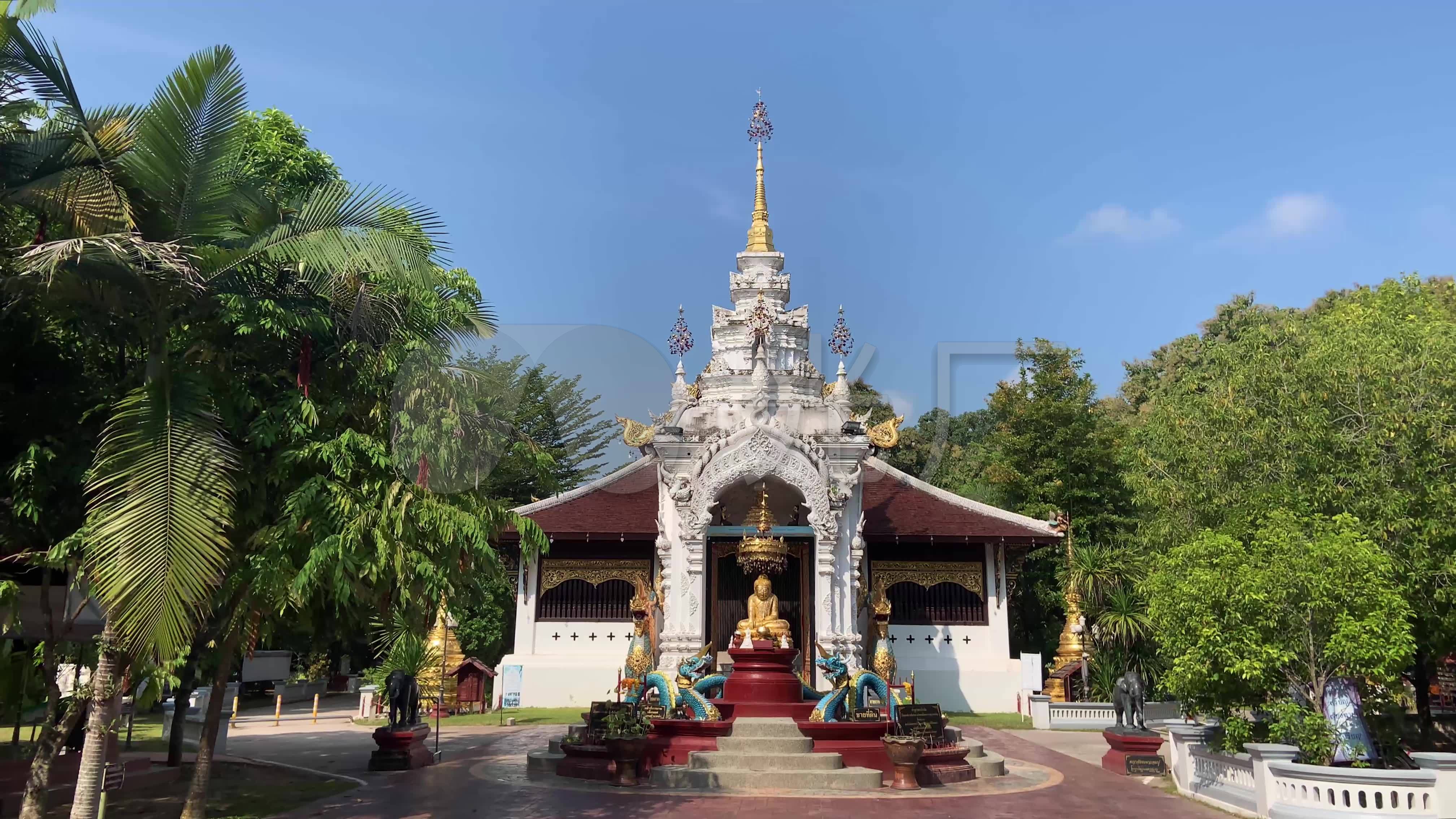 泰国清迈契迪龙寺布帕兰寺四面佛实拍_4032x2268_高清视频素材下载