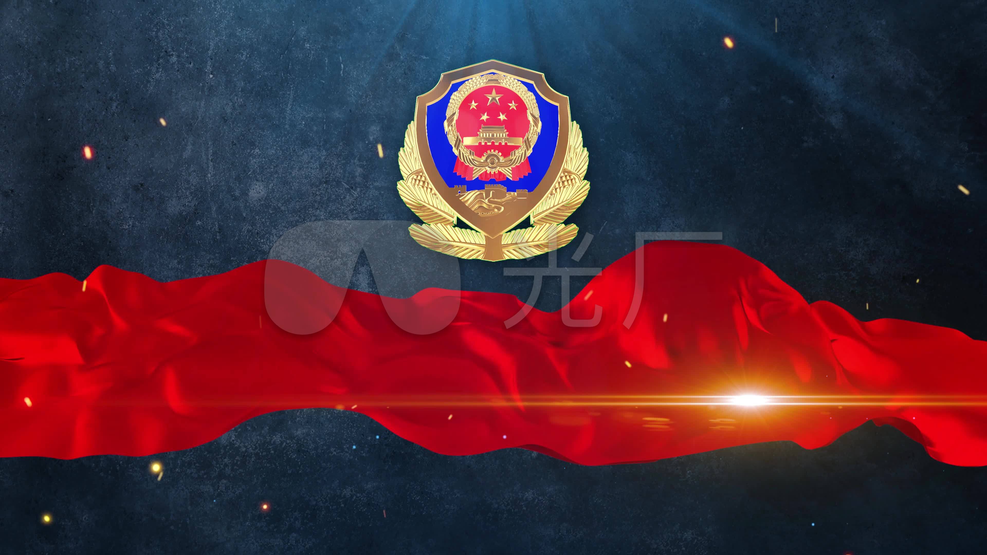 公安警察通用文字标题片花警徽定版视频背景_3840x