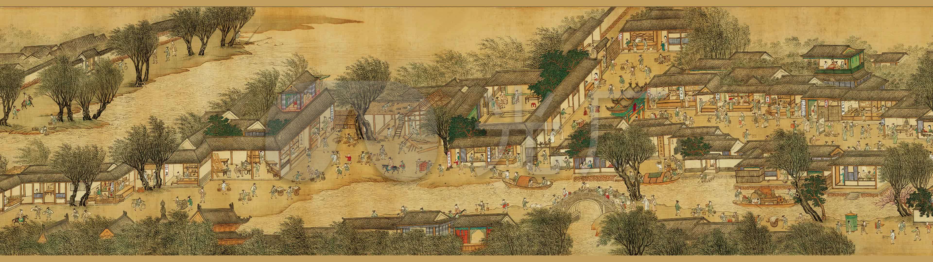 【4k】明仇英清明上河图全卷_3840x1080_高清视频素材