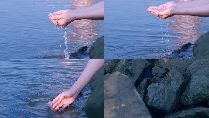 手捧清澈的河水视频素材