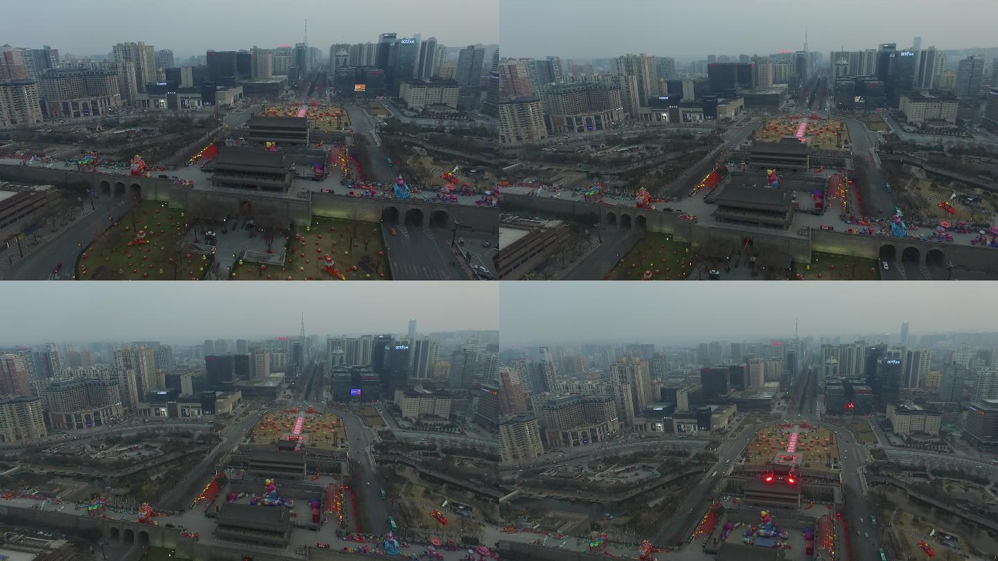 航拍疫情期间西安钟楼南门