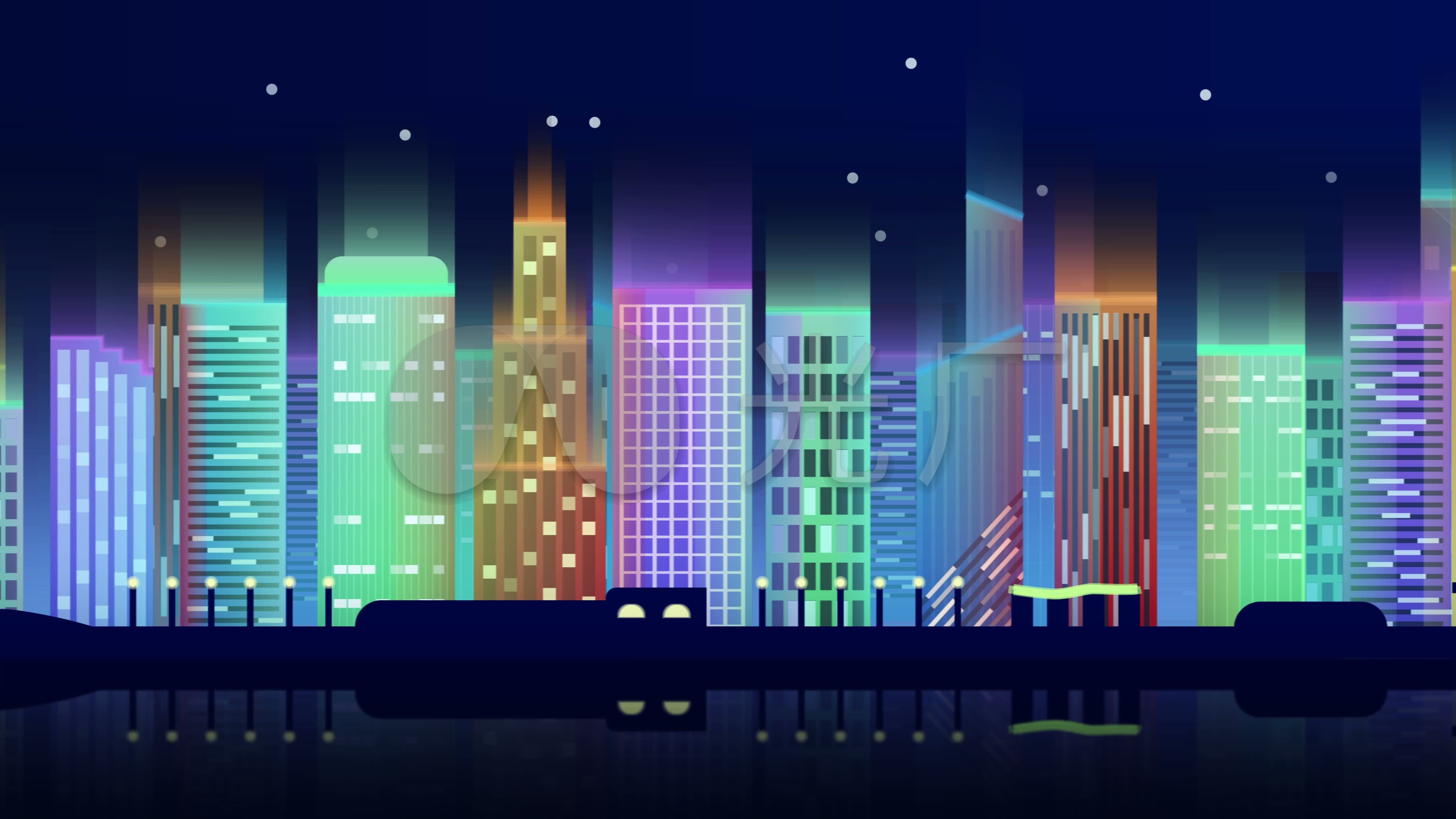 【4k】唯美的卡通城市夜景摩天大楼_3840x2160_高清