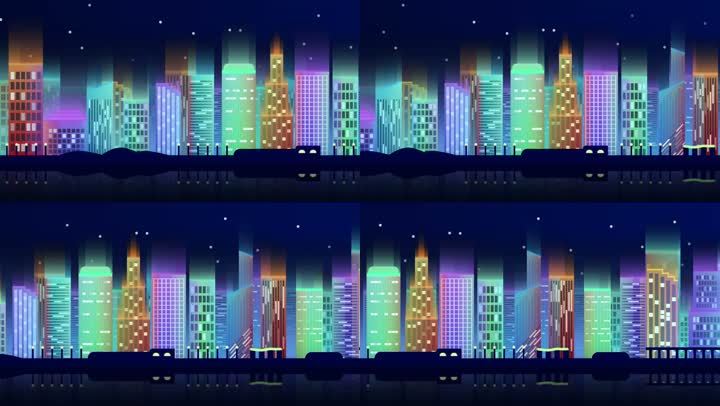 【4k】唯美的卡通城市夜景摩天大楼