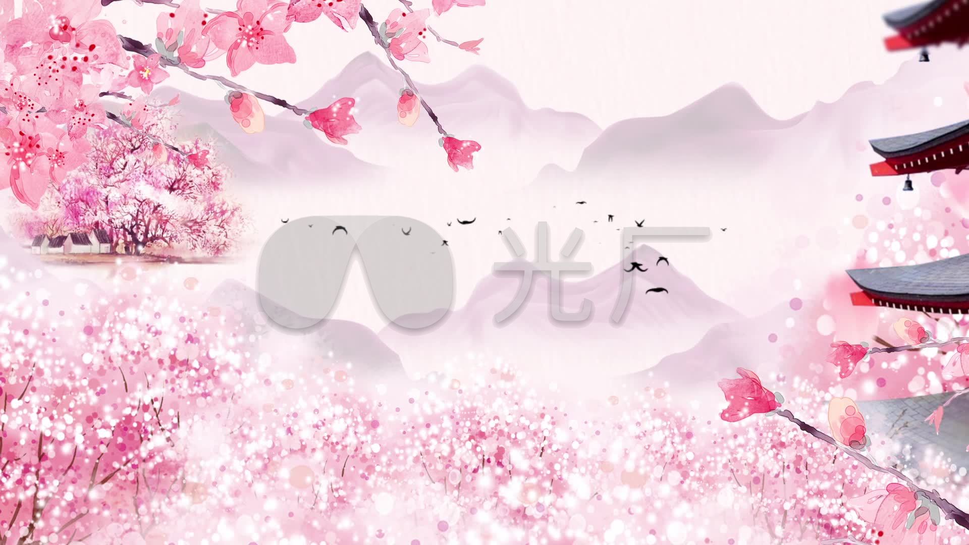 唯美古风水墨桃花林视频背景