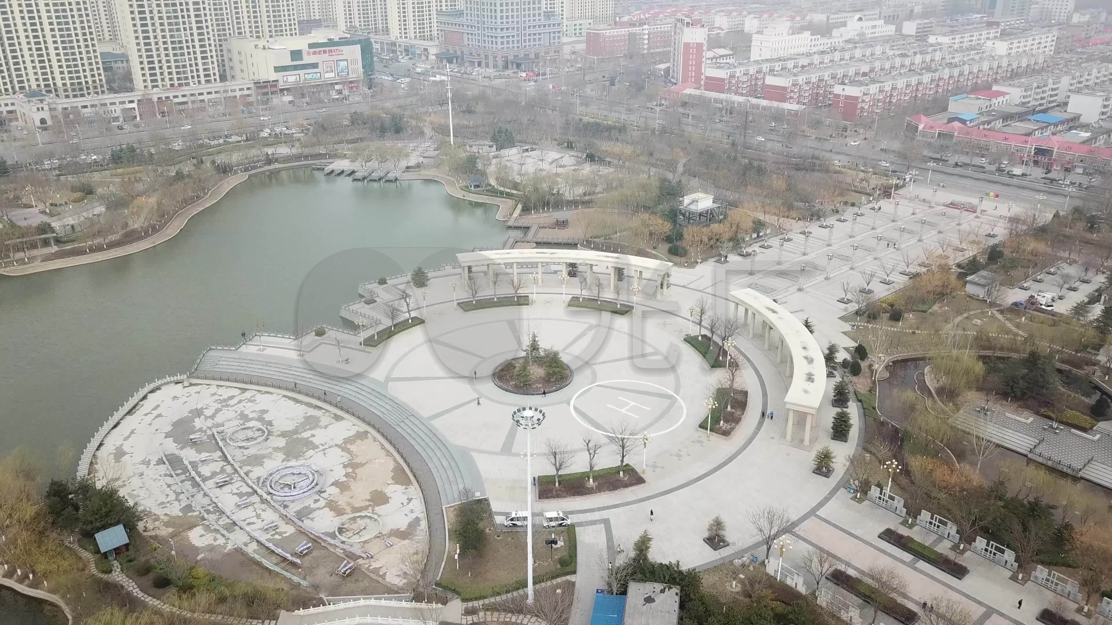 4k航拍辛集润泽湖公园中心广场