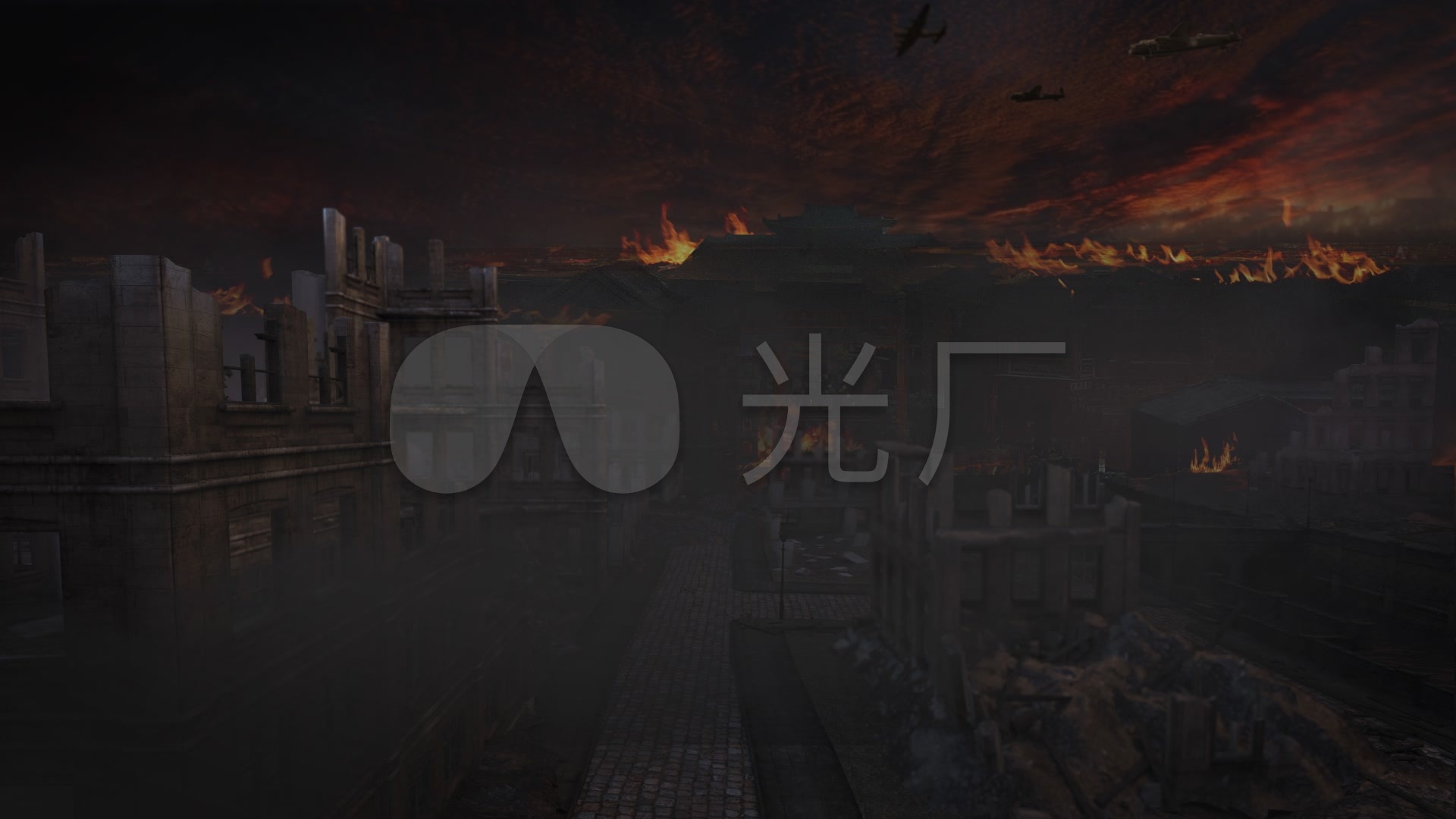 war战场废墟-战火硝烟-战争场景剪影