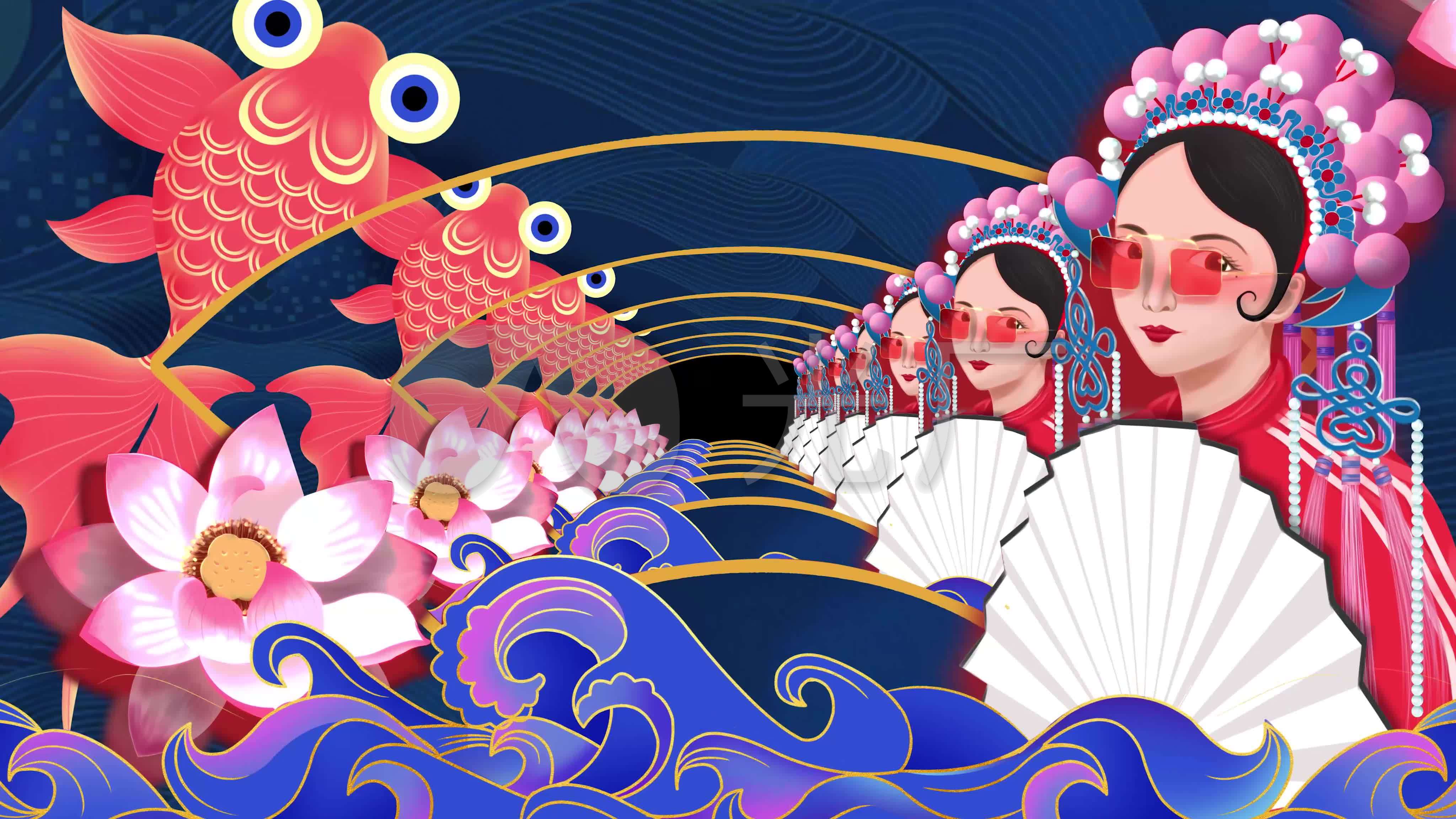 酷炫插画国潮国风戏剧京剧大屏幕素材
