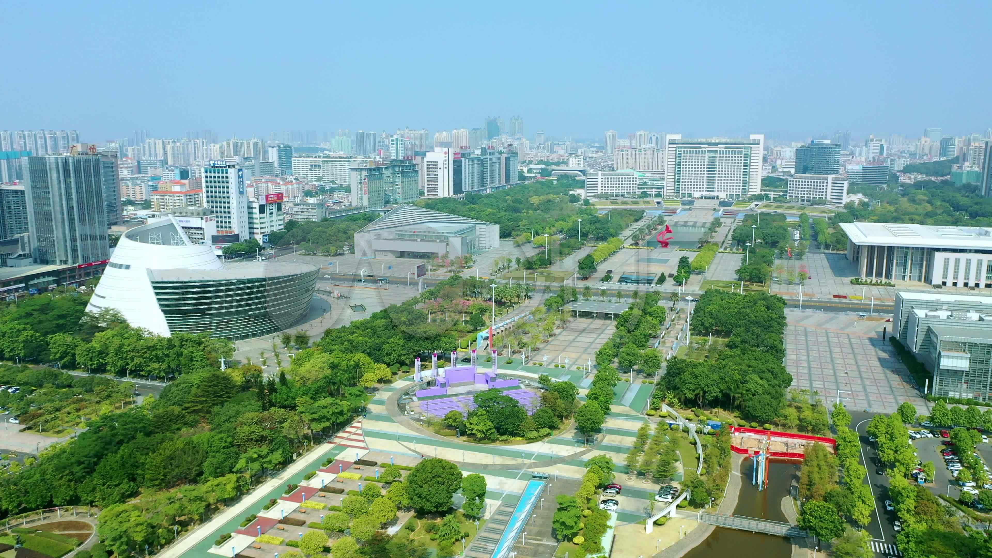 东莞市中心广场航拍4k