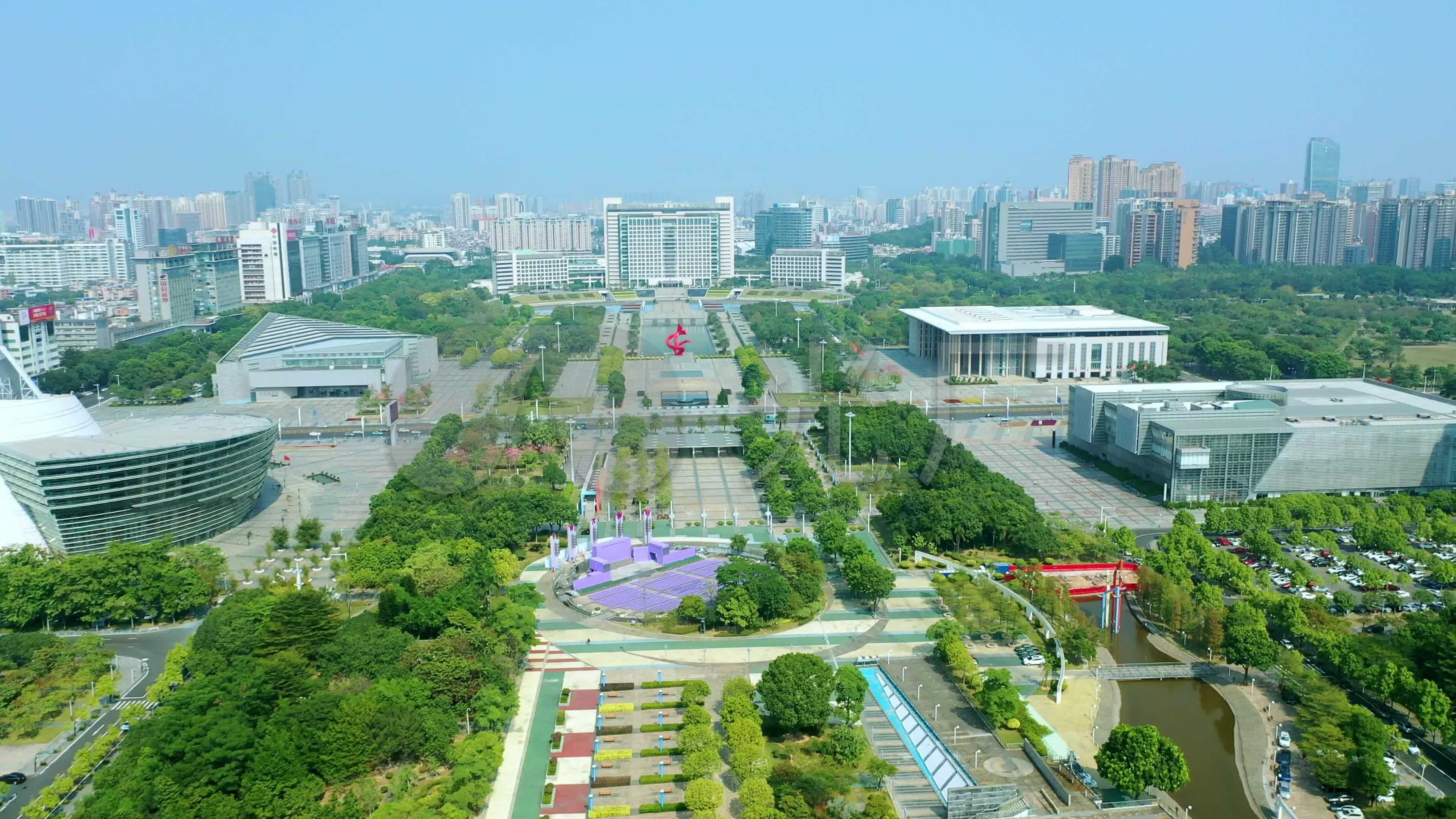 东莞市中心广场航拍4k