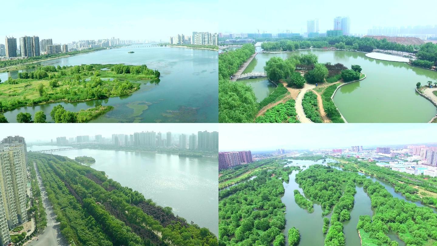 航拍洛阳洛河湿地洛河