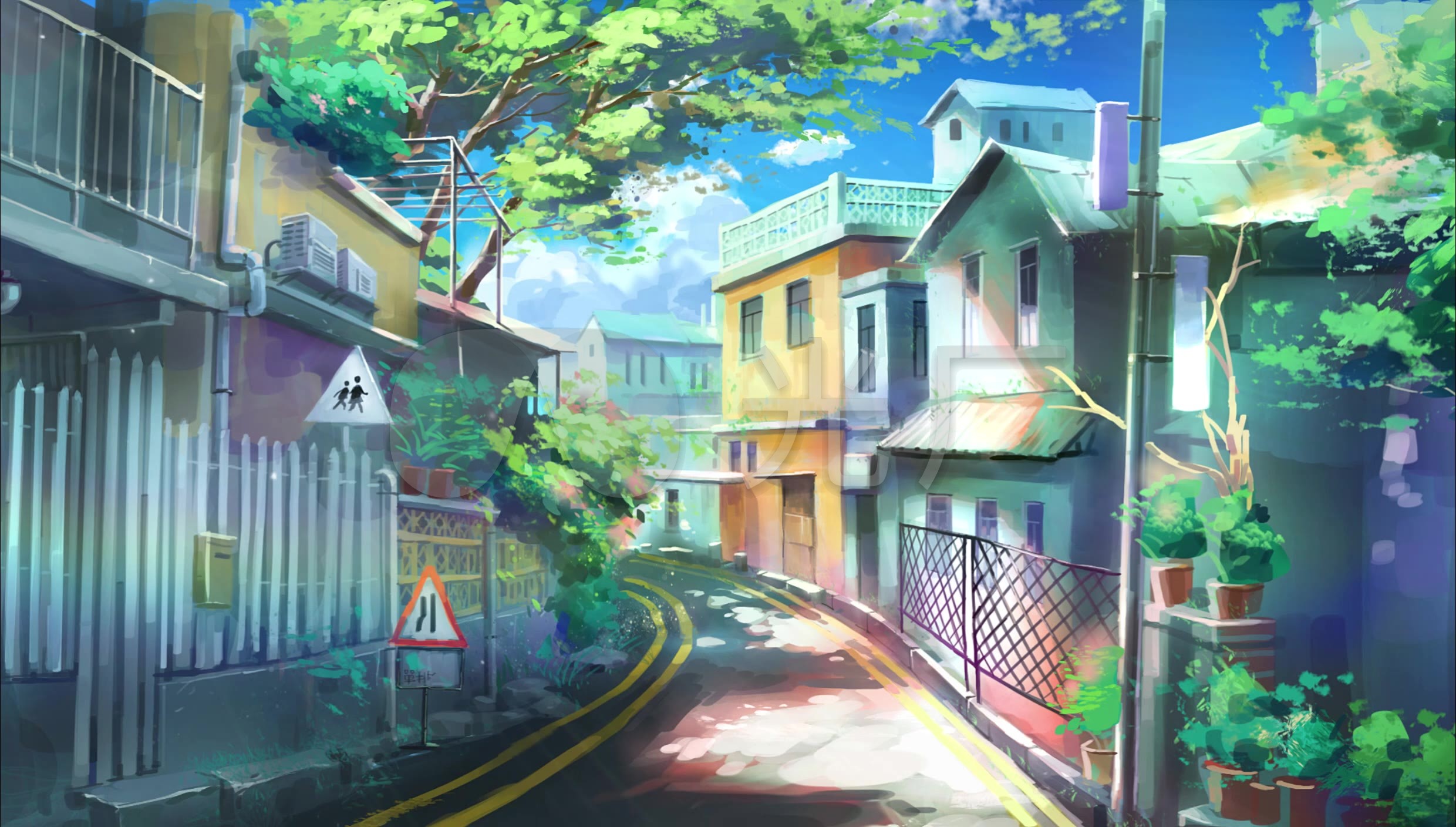 日本卡通漫画小镇街道