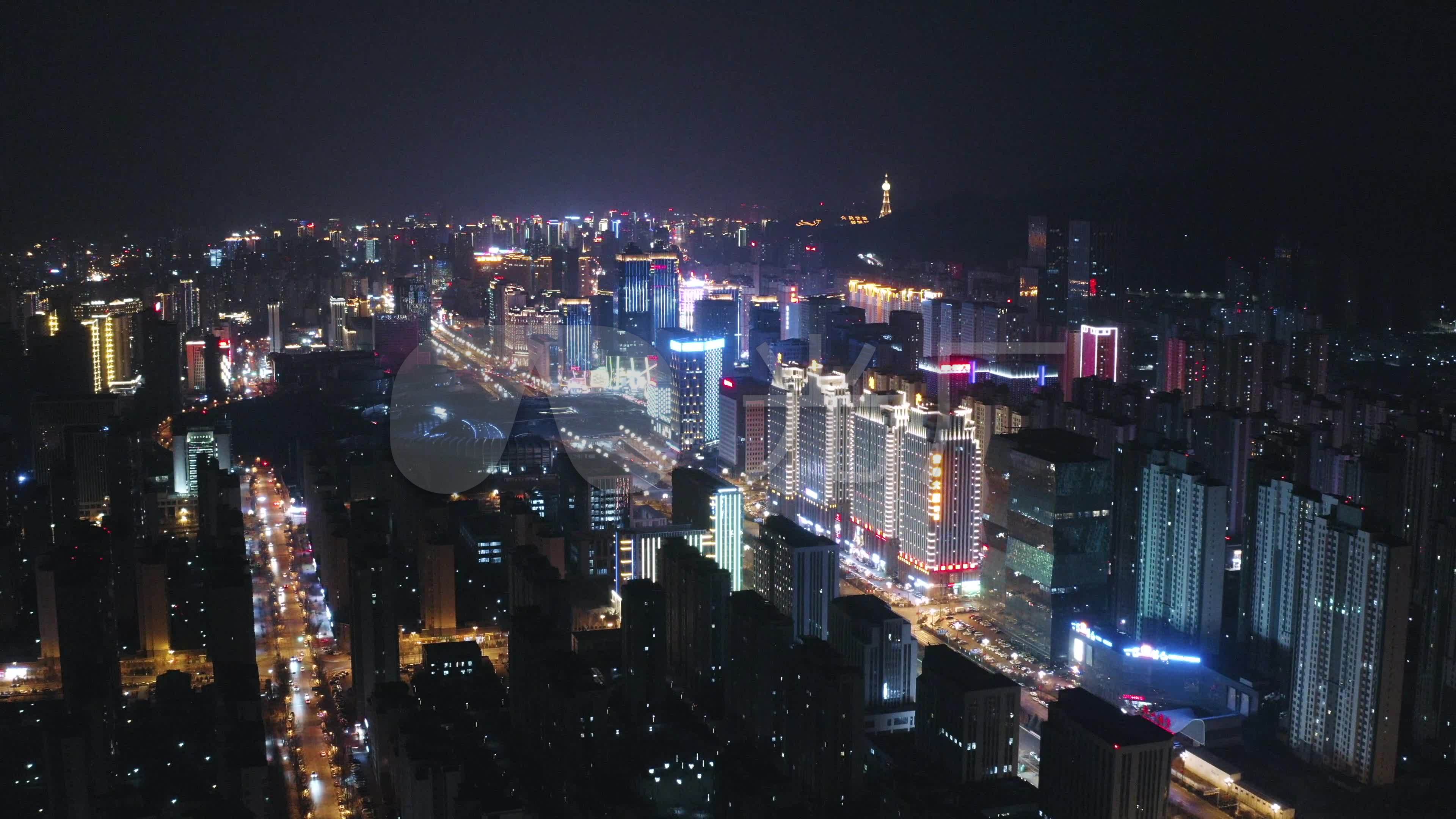 青海省西宁市海湖新区通海桥城市夜景航拍