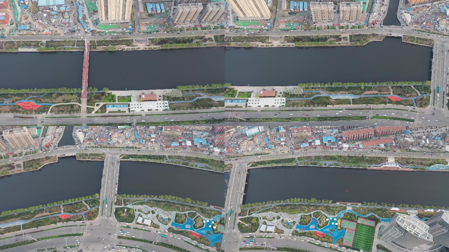 济南小清河泺水泺河航拍春天城市建筑柳树春意盎然初春桥风景区旅游楼