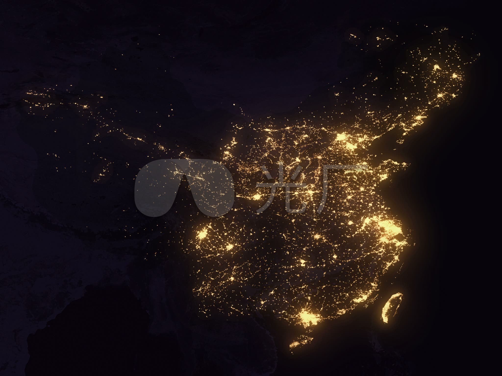 中国地图夜景灯光循环动画_2048x1536_高清视频素材