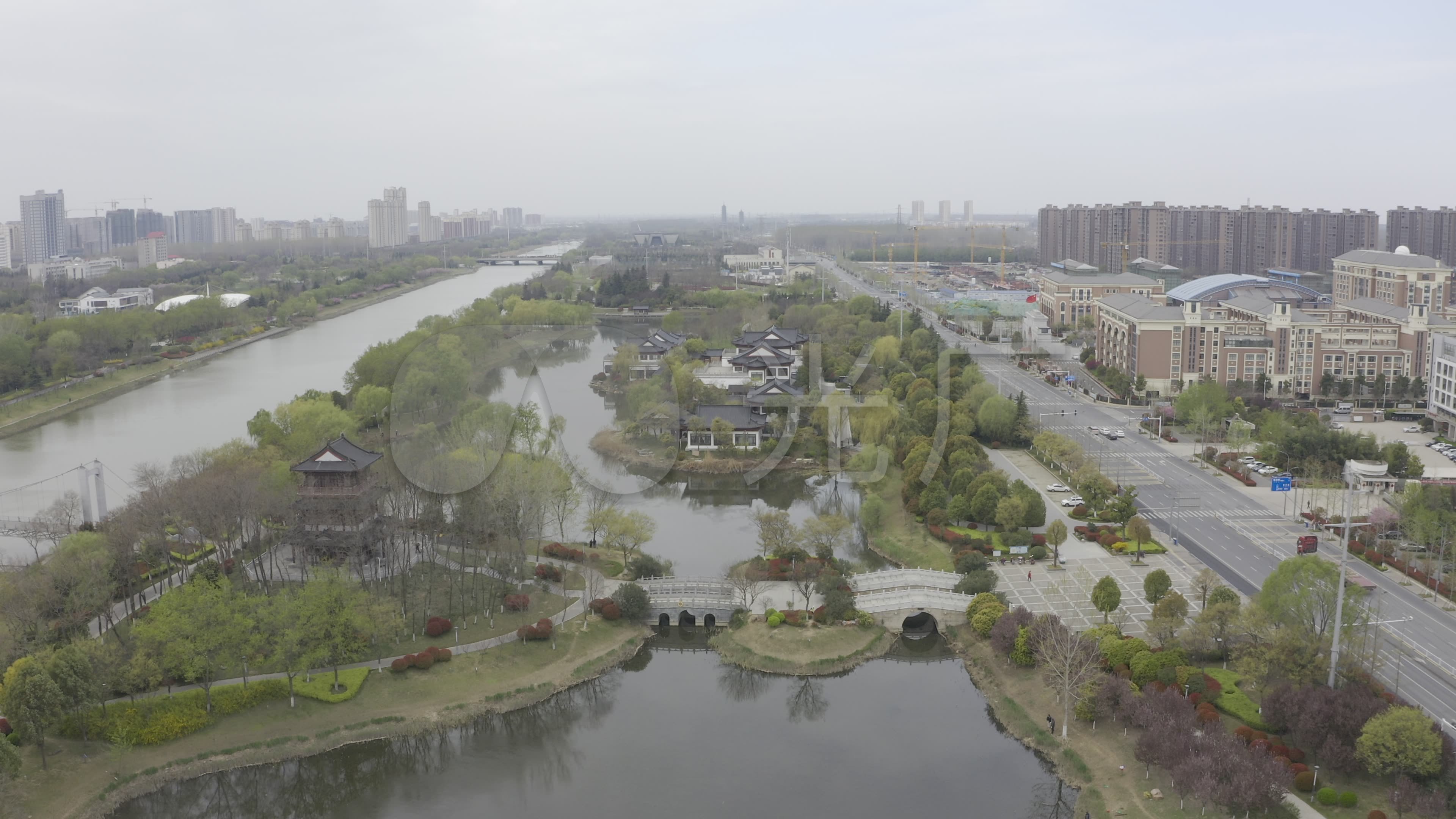 4k-原素材-宿迁古黄河水景公园航拍