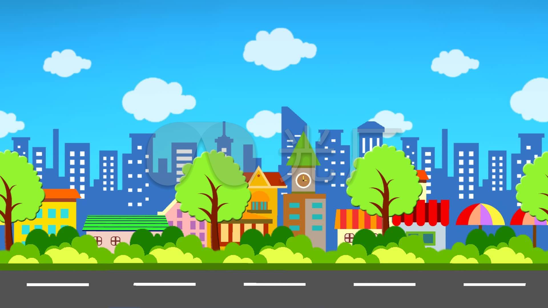 卡通城市街道公路背景_1920x1080_高清视频素材下载(编号:4505705)