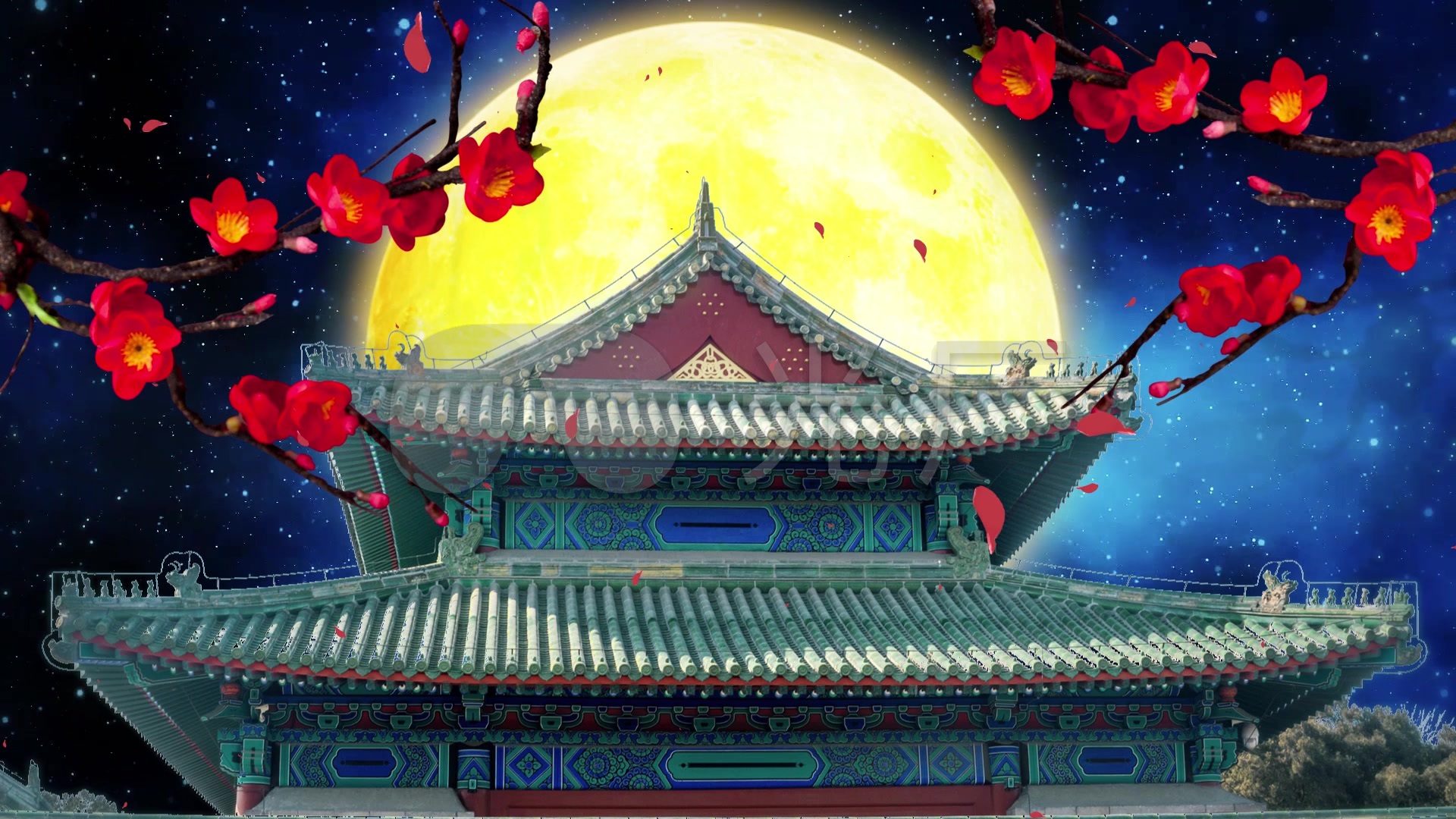 中国风古建筑皇宫月亮星空抒情唯美背景视频