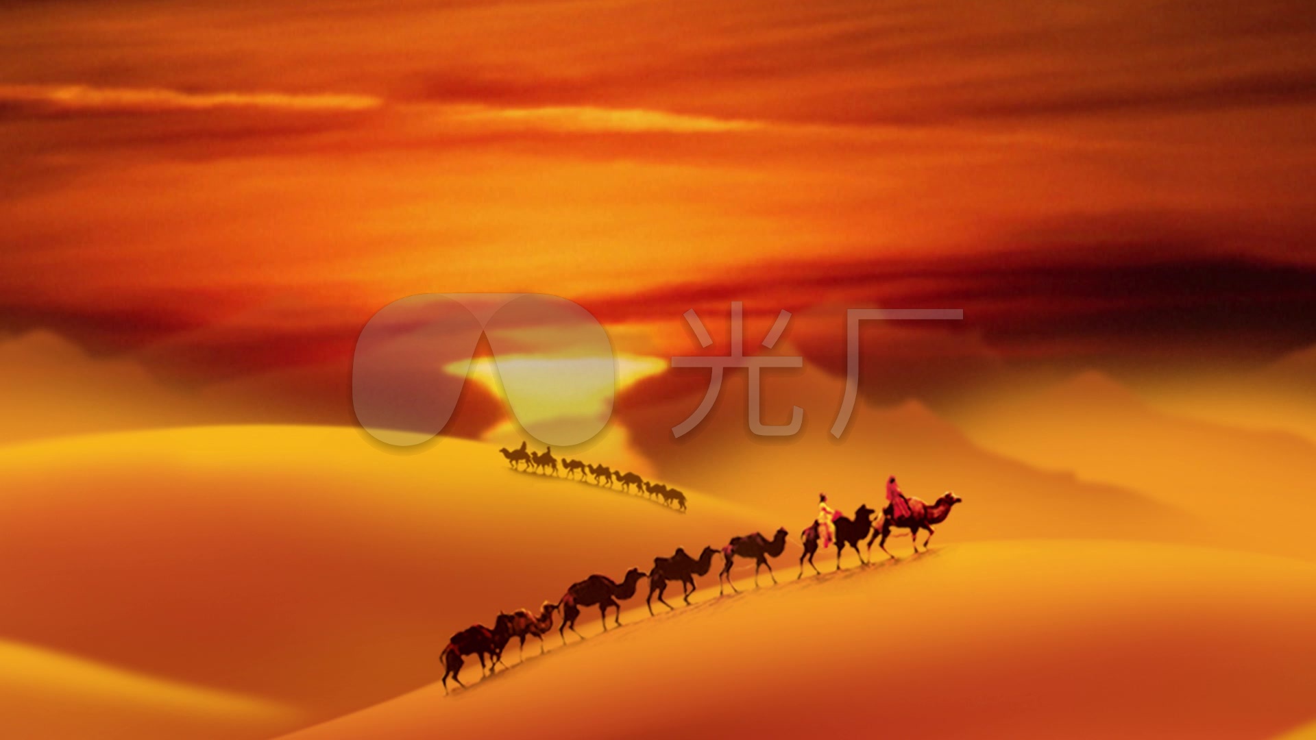 沙漠骆驼沙漠日落沙漠驼队丝绸之路背景视频