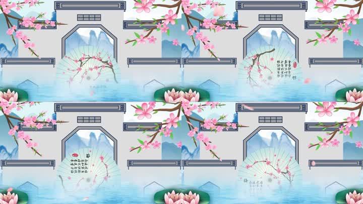 中国风水乡荷花油纸伞旗袍秀古典舞背景视频