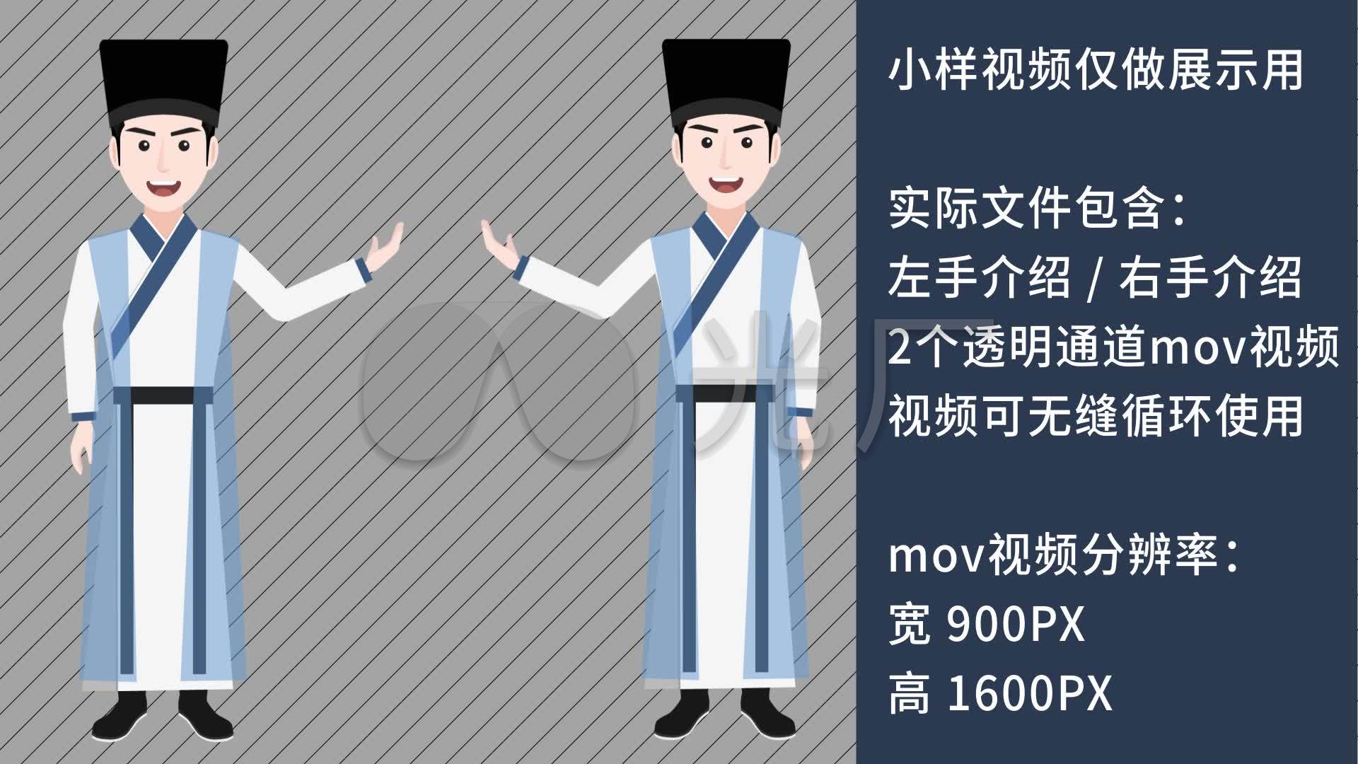 mg动画古装书生读书人解说员卡通q版人物_视频素材包