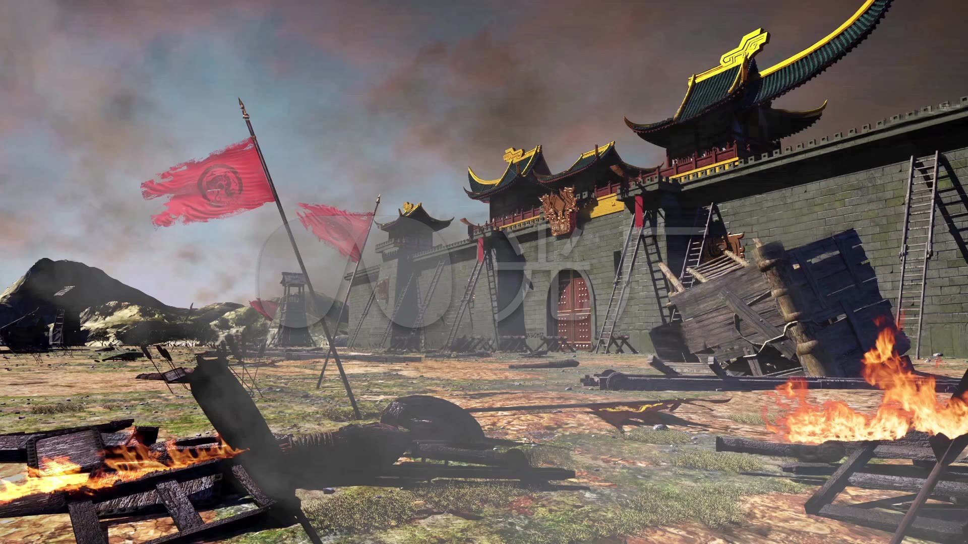 古代战争战场城楼城墙循环场景