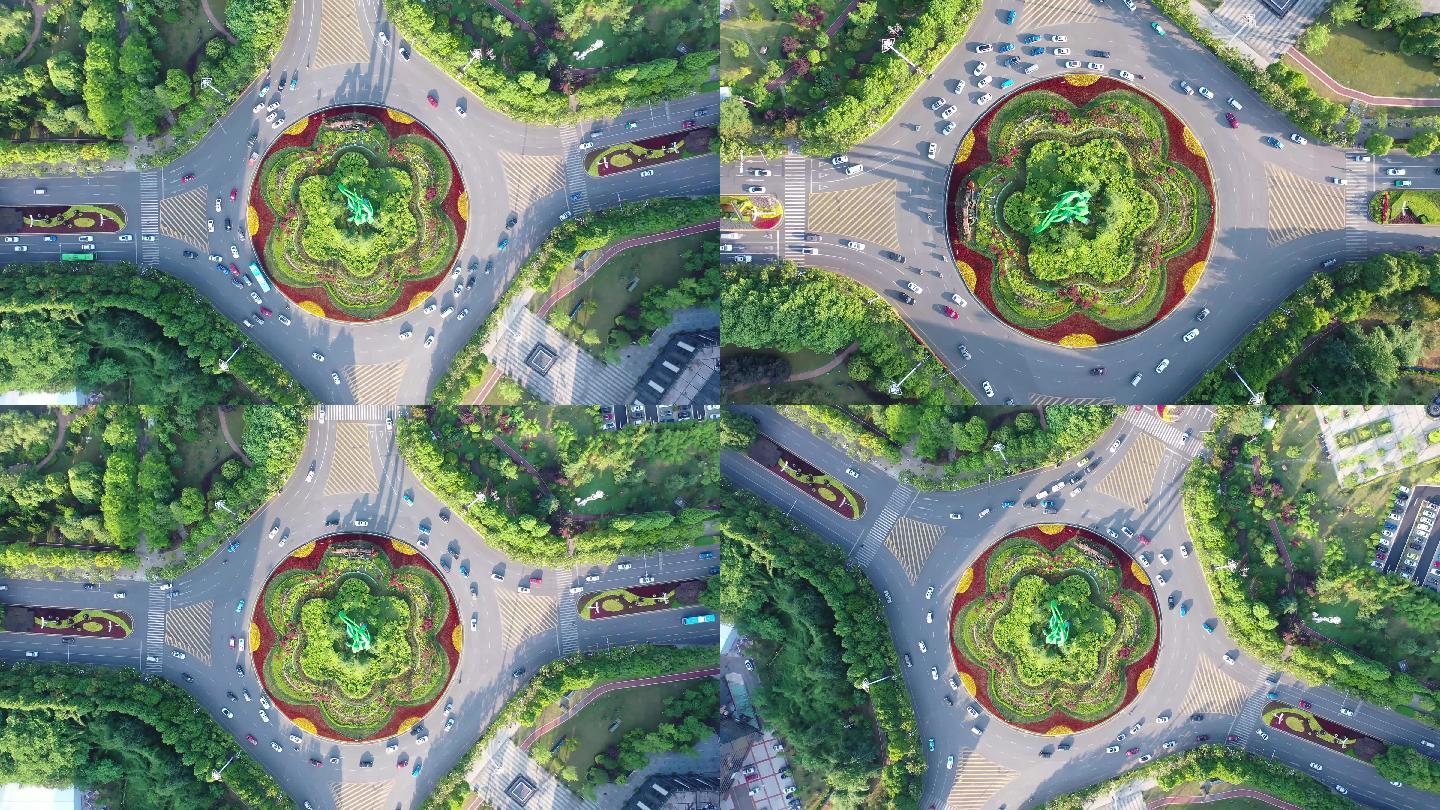 4k城市公路转盘花坛
