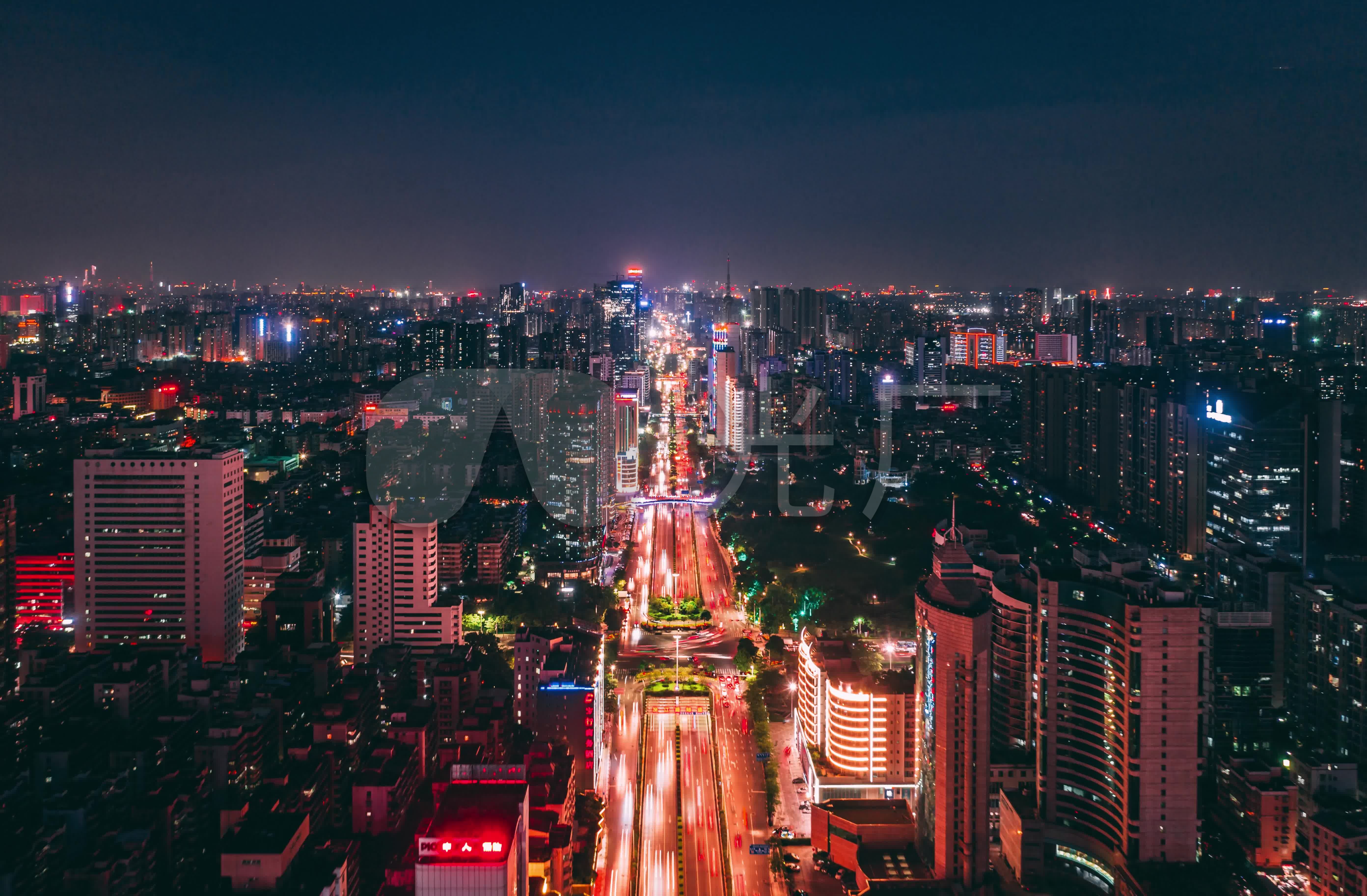 佛山禅城季华五路夜景航拍延时繁华都市