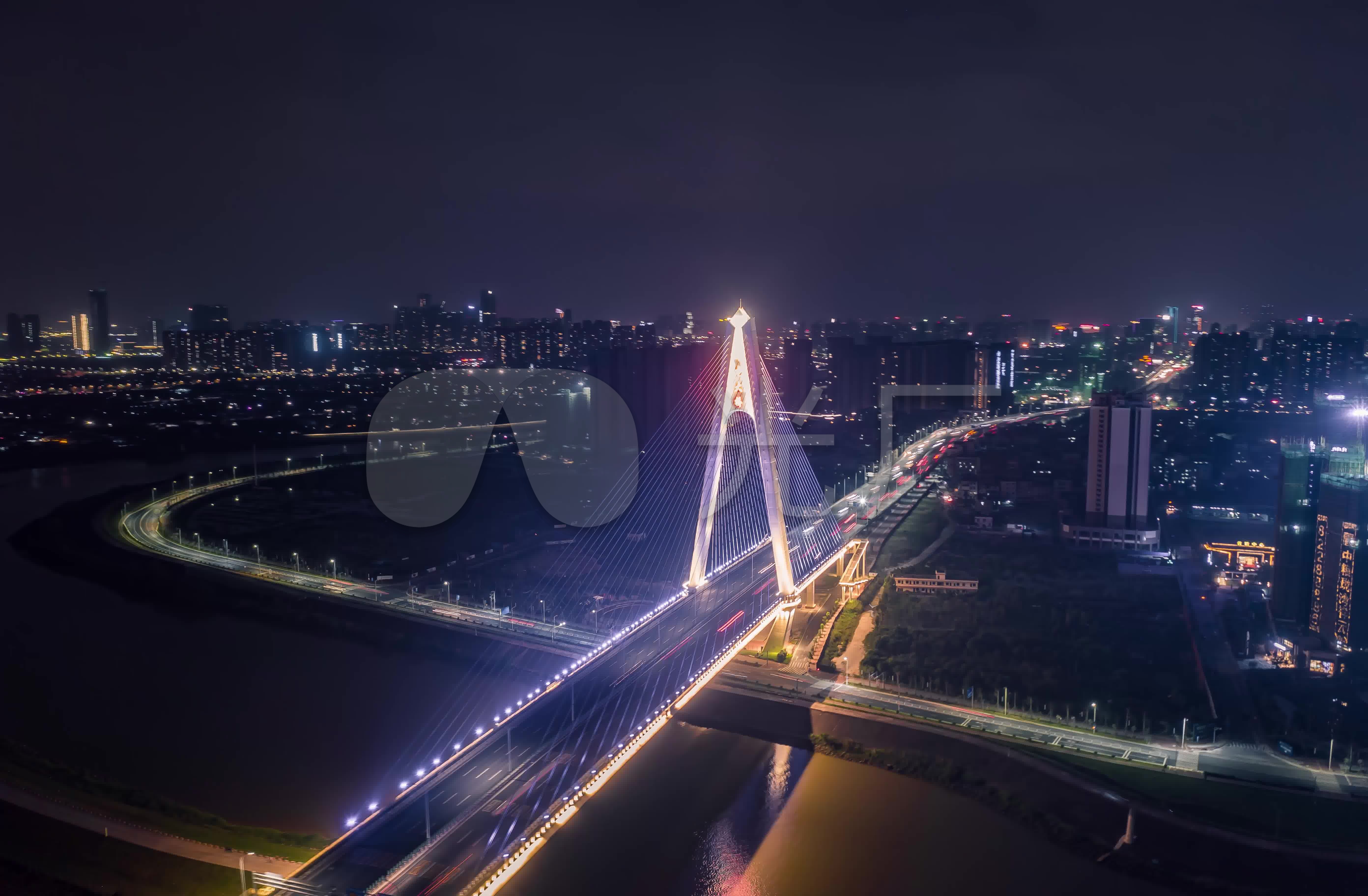 佛山禅城奇龙大桥夜景三龙湾城市航拍