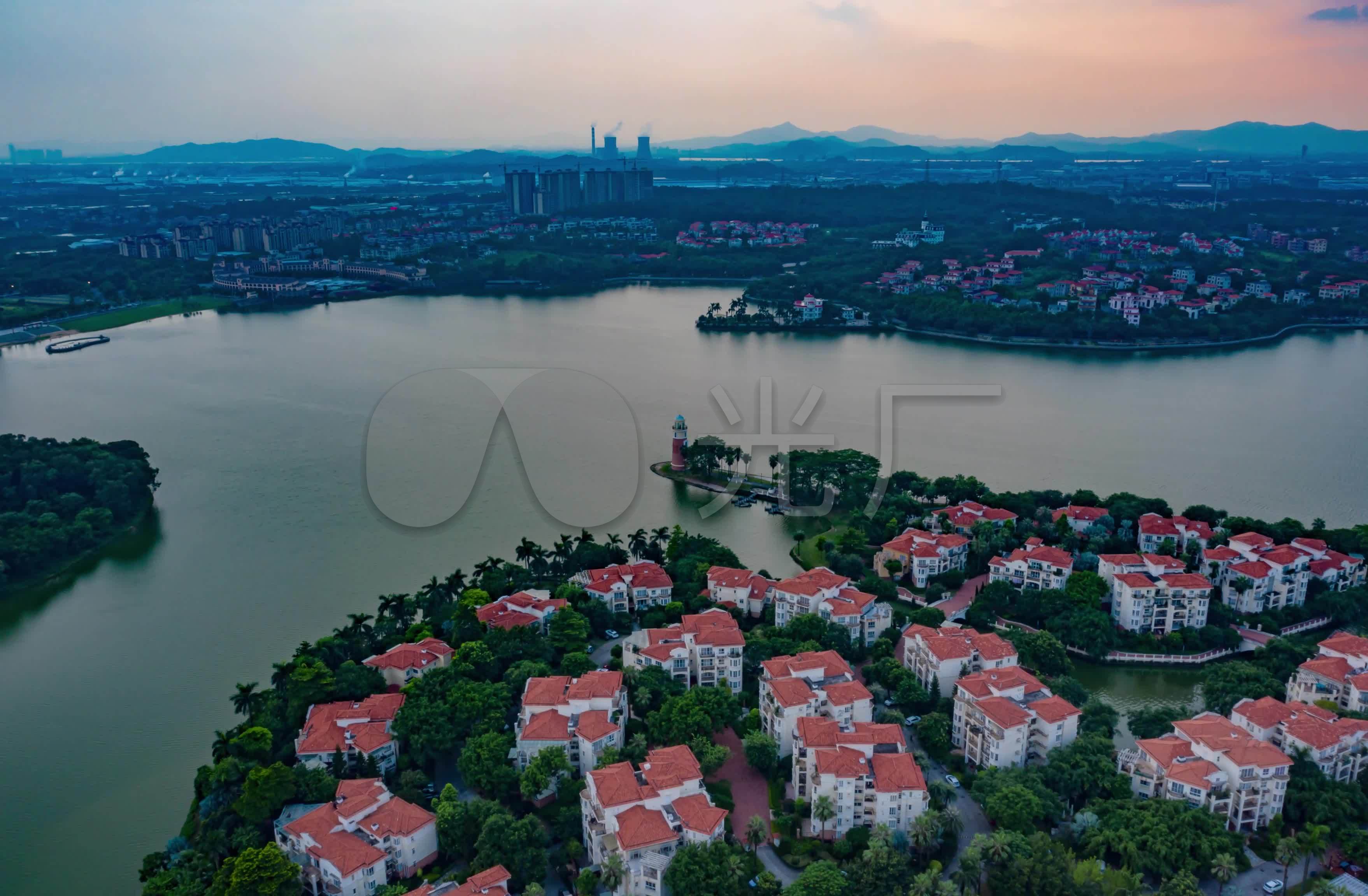 佛山南海丹灶仙湖航拍延时绿色生态城市景观