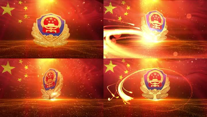 红色公安警察粒子背景开场片头视频