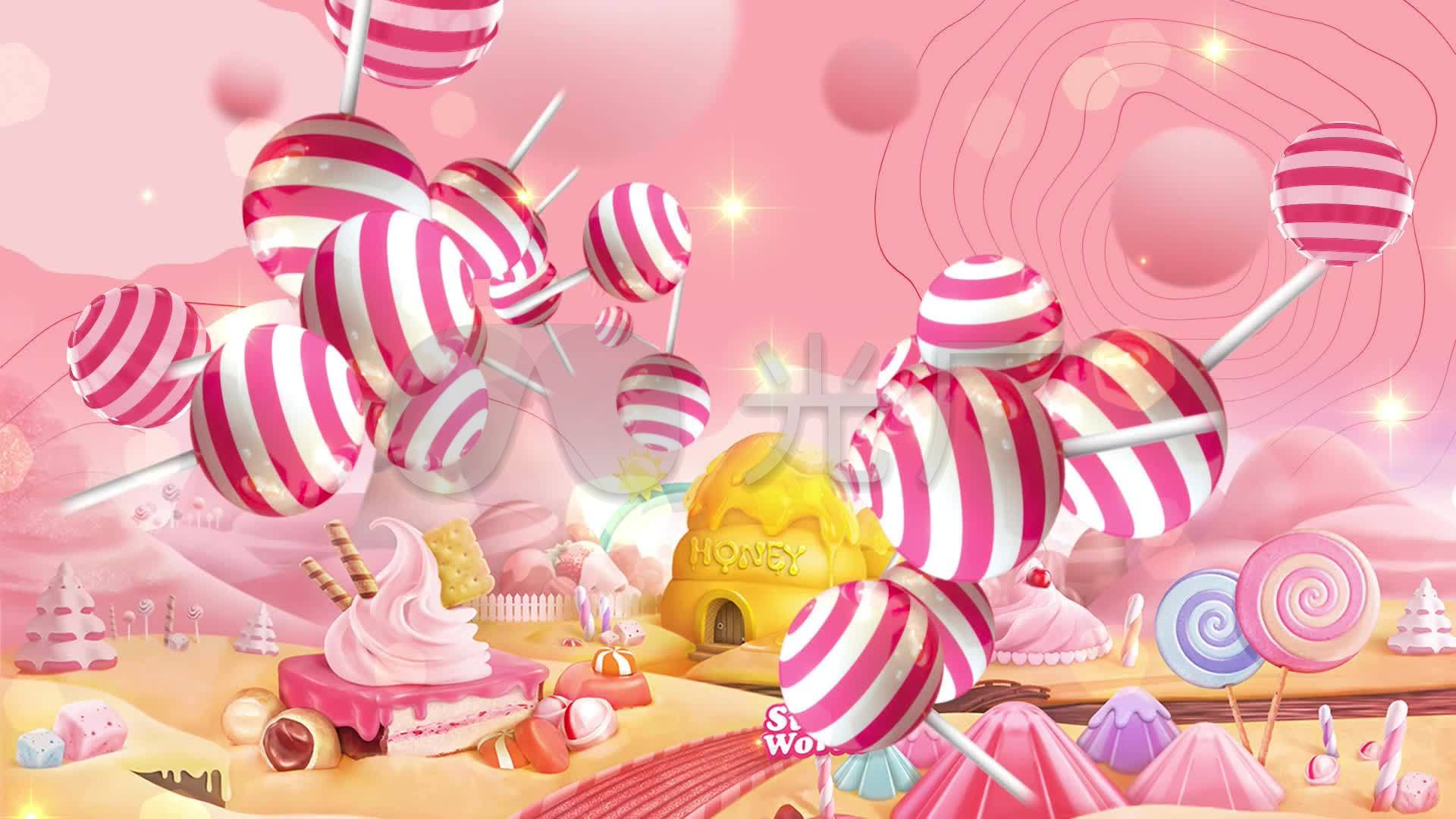 粉色棒棒糖甜美卡通糖果世界少儿舞蹈背景