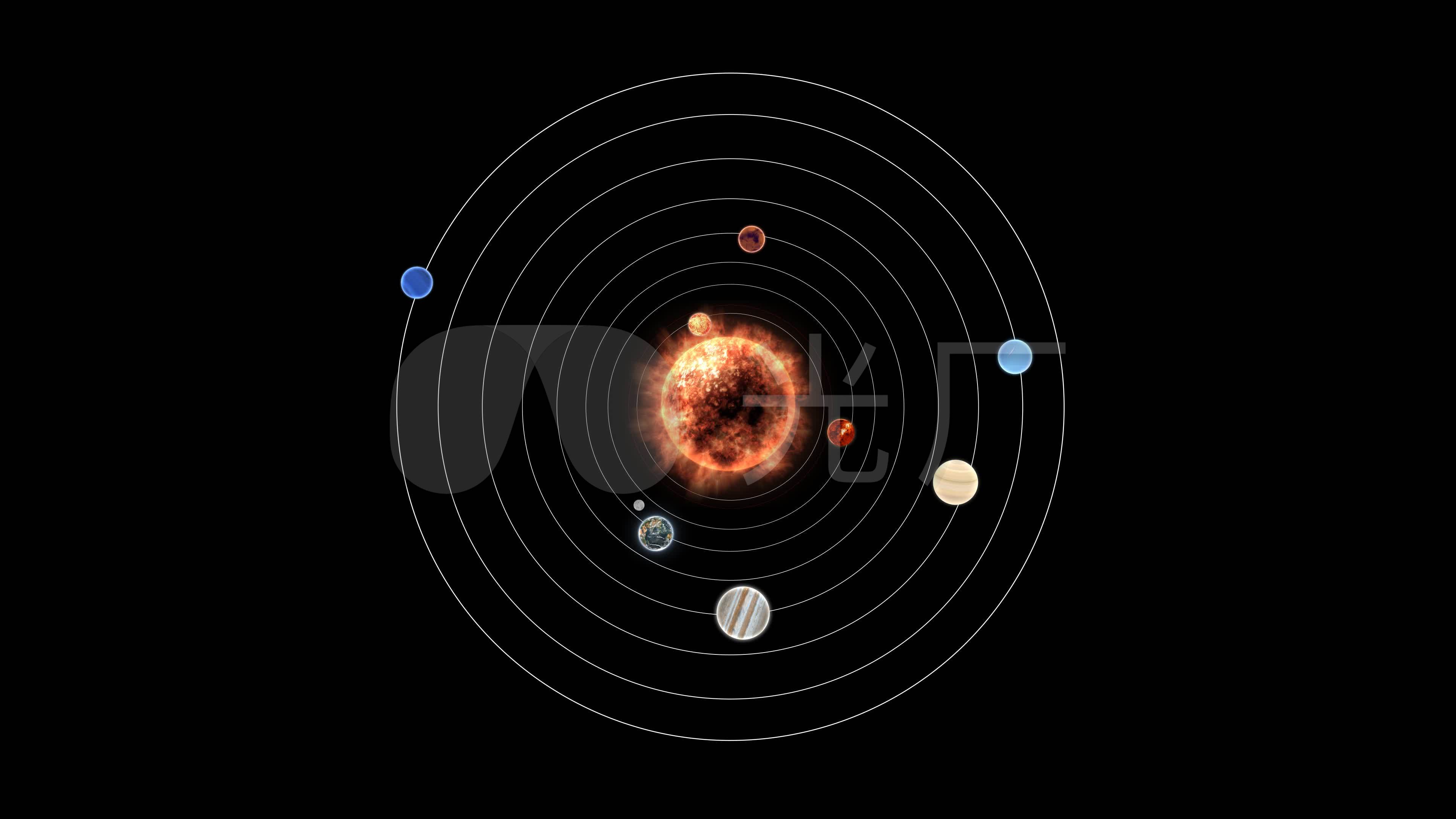 4k太阳系八大星系星球天体绕着轨