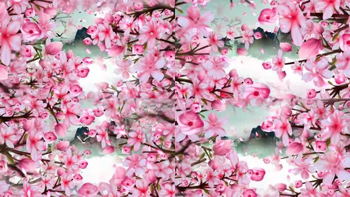 林心如《落花》唯美古风山水画舞台背景
