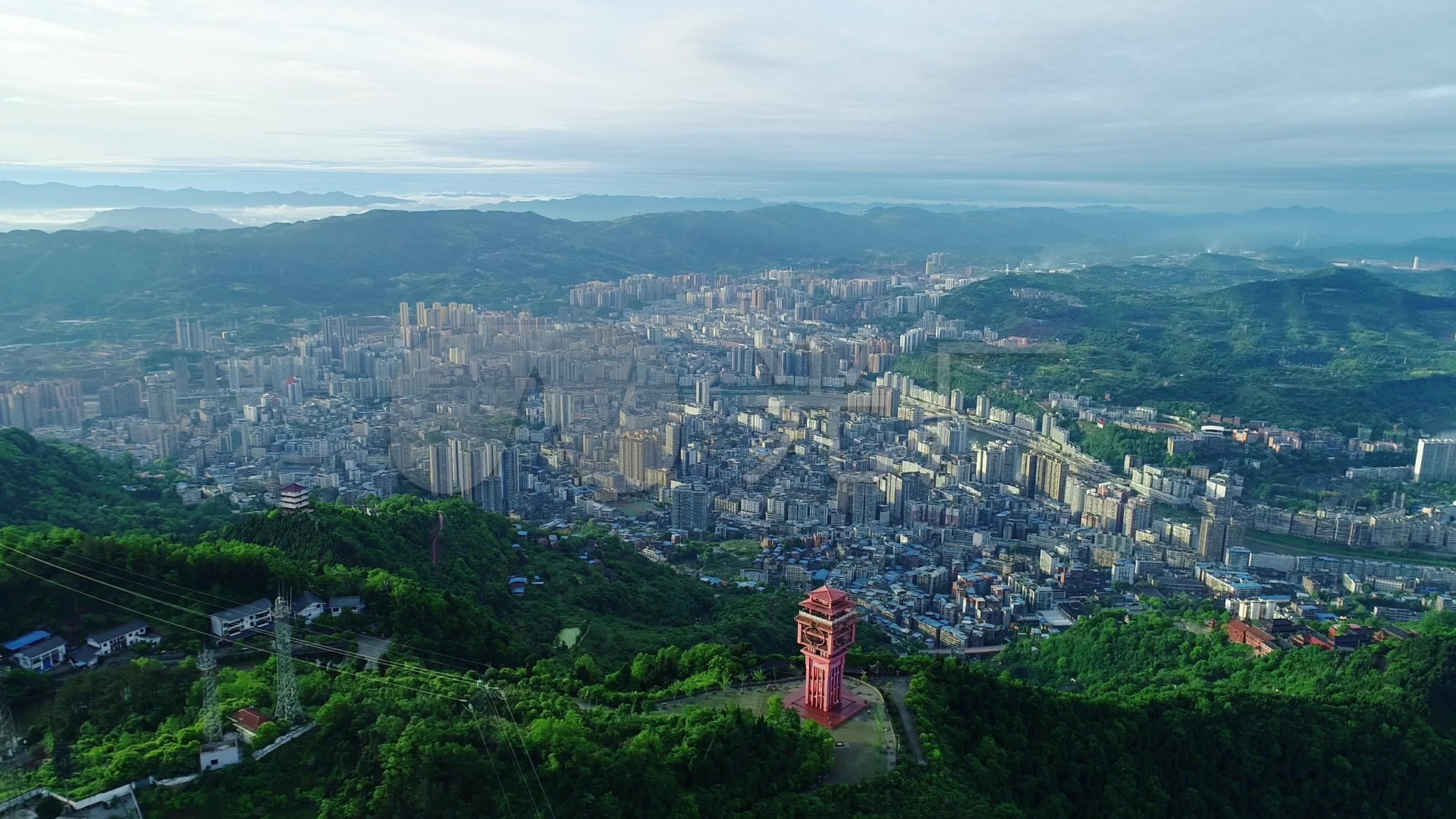 达州城市全景航拍_1920x1080_高清视频素材下载(编号
