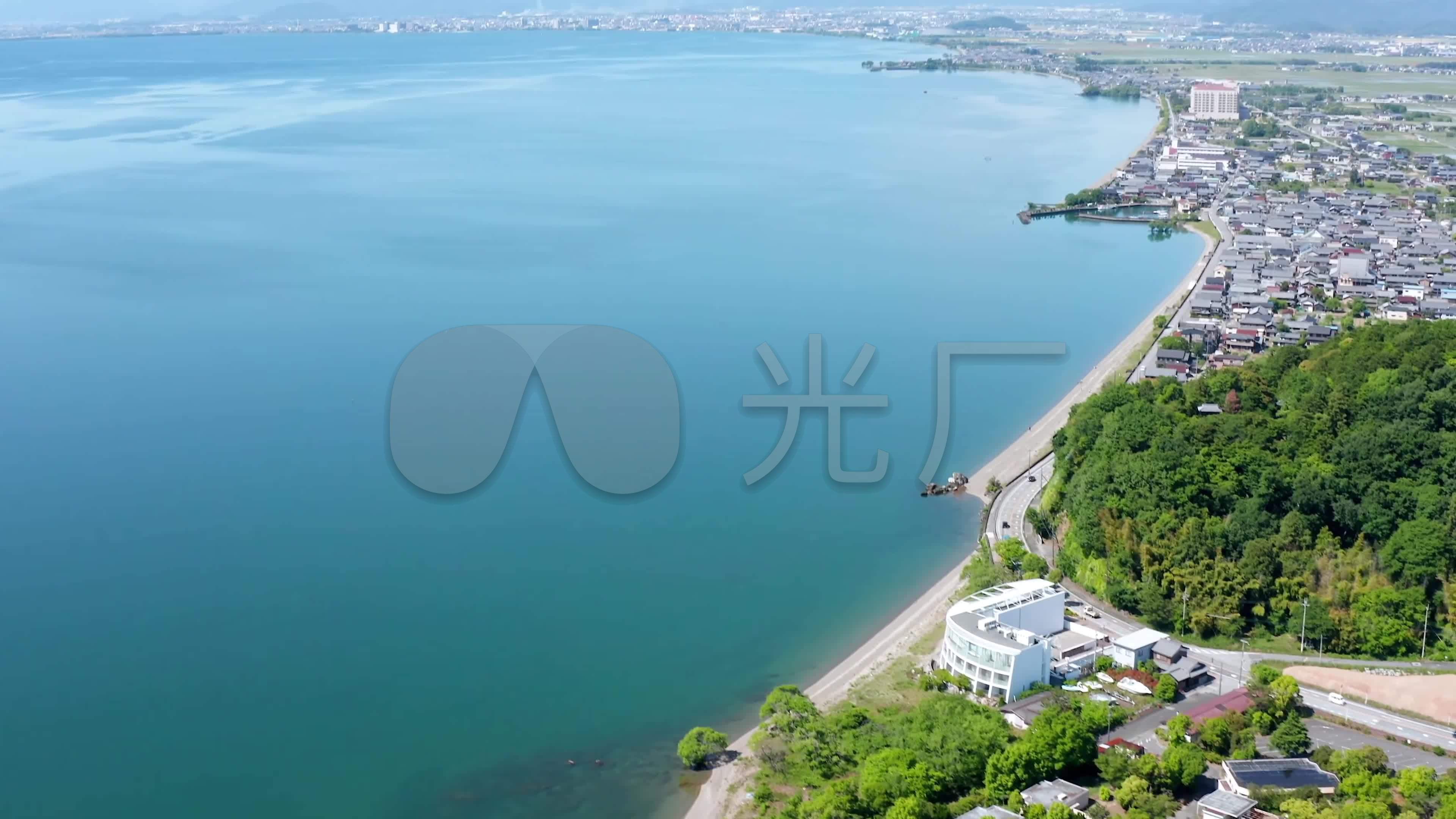 4k航拍湖泊海边城市蓝色海洋福建浙江沿海