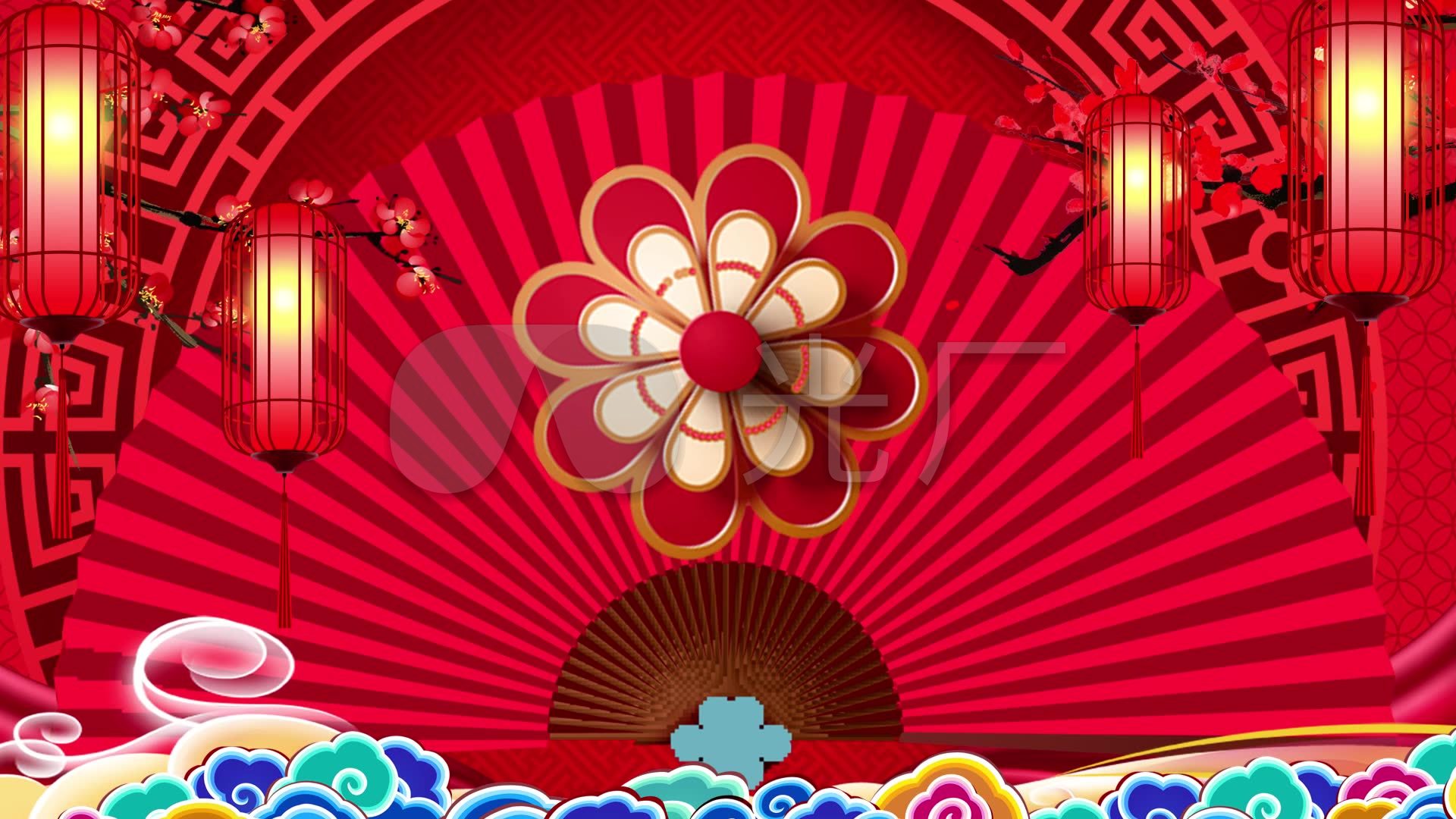 红色中国风戏曲舞台led背景视频