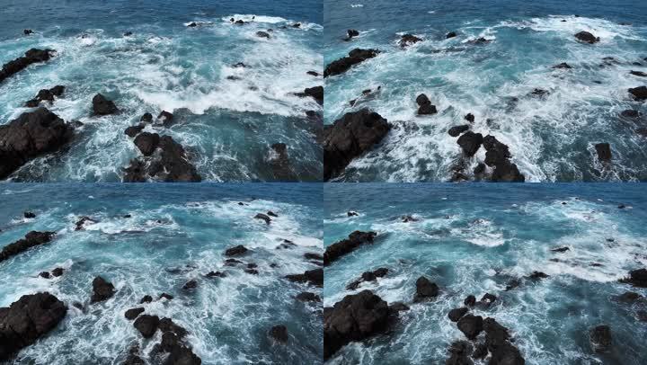 西班牙大西洋加那 海洋 礁石 沙滩 海边 海水 海浪 浪花