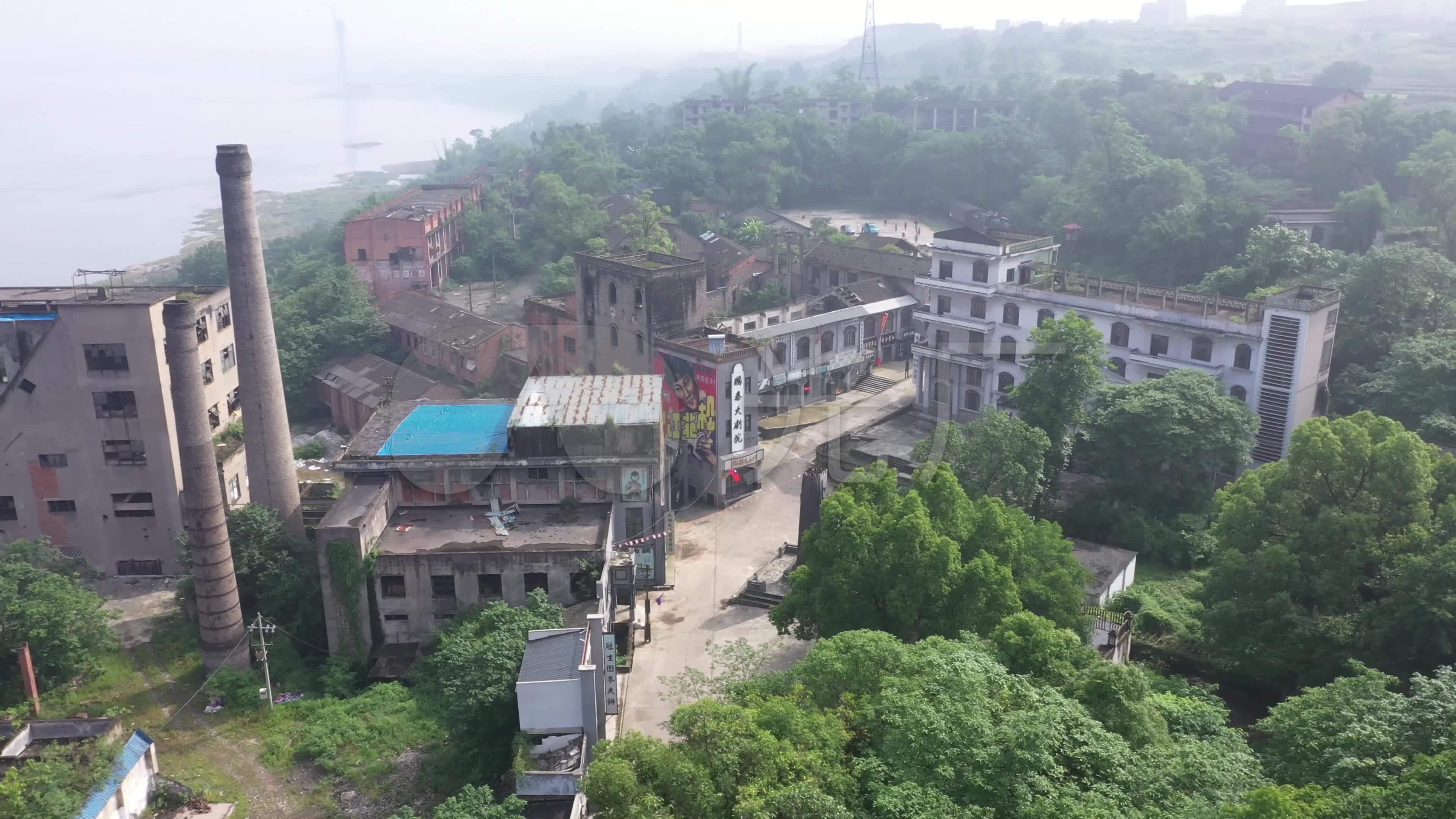 白沙古镇江津白沙影视基地航拍_3840x2160_高清视频素材下载(编号