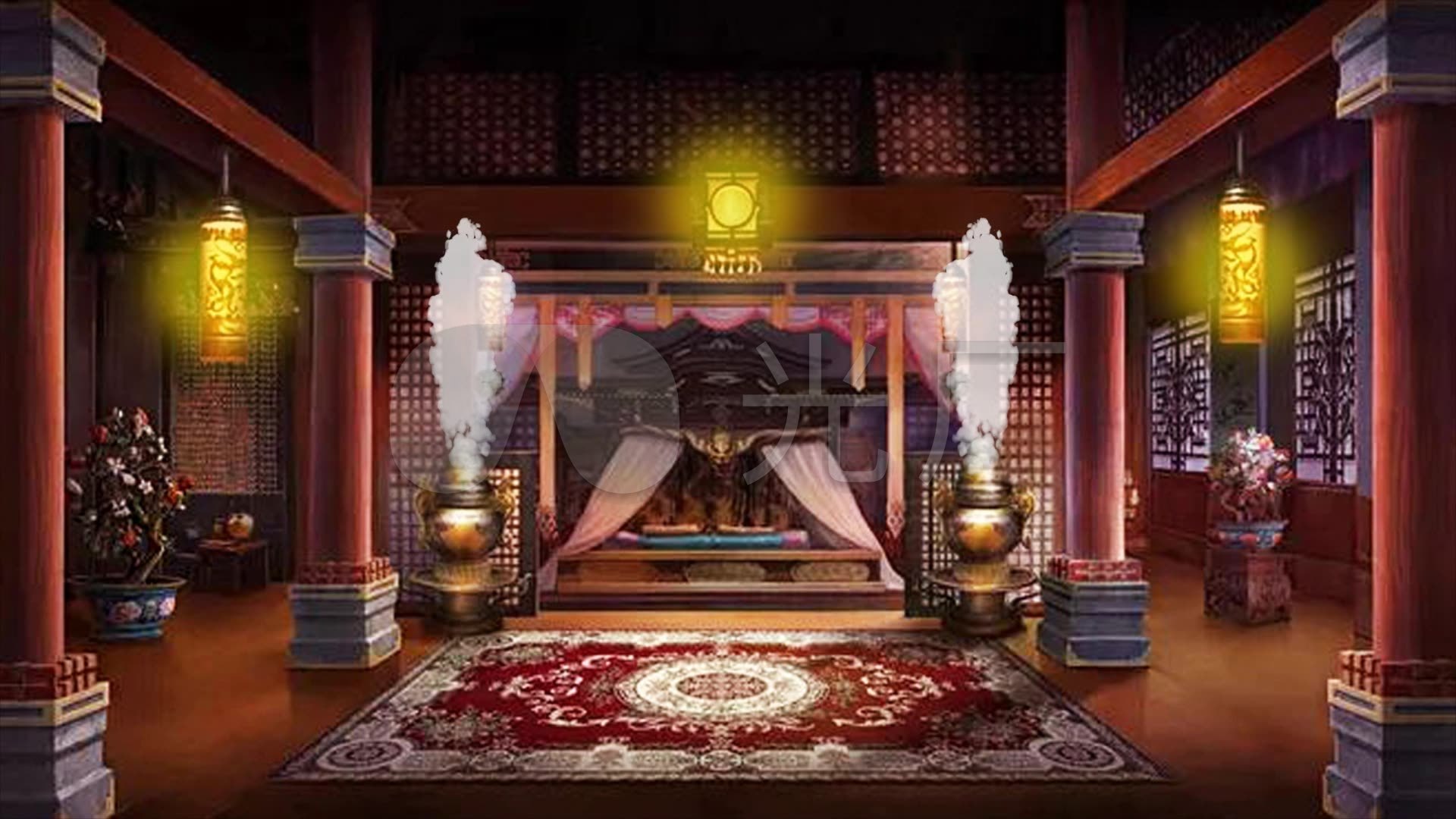 视频素材 舞台背景 场景背景 古代宫廷后宫卧榻夜景  来自视频原始