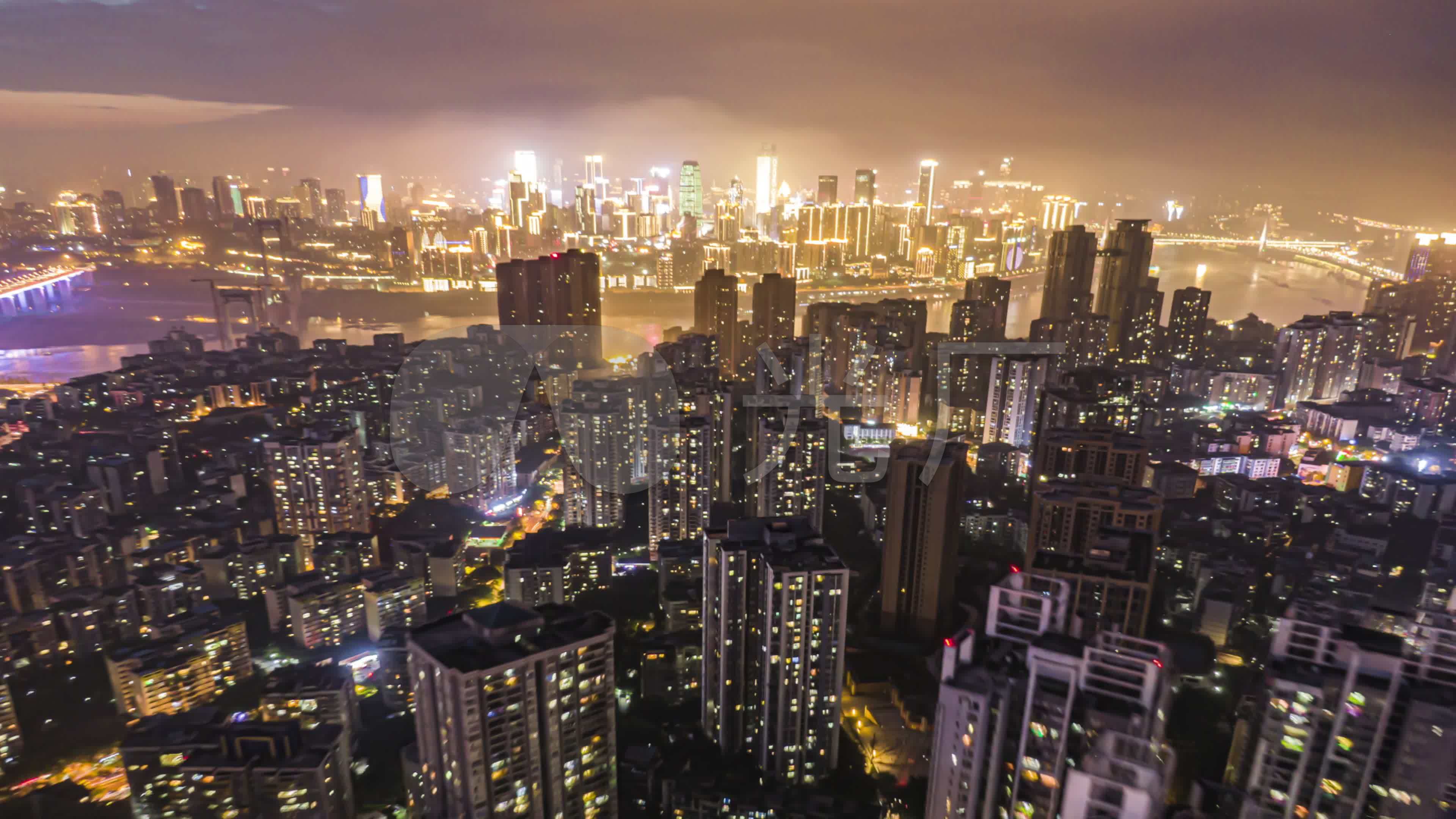 航拍重庆城市夜景南坪渝中区