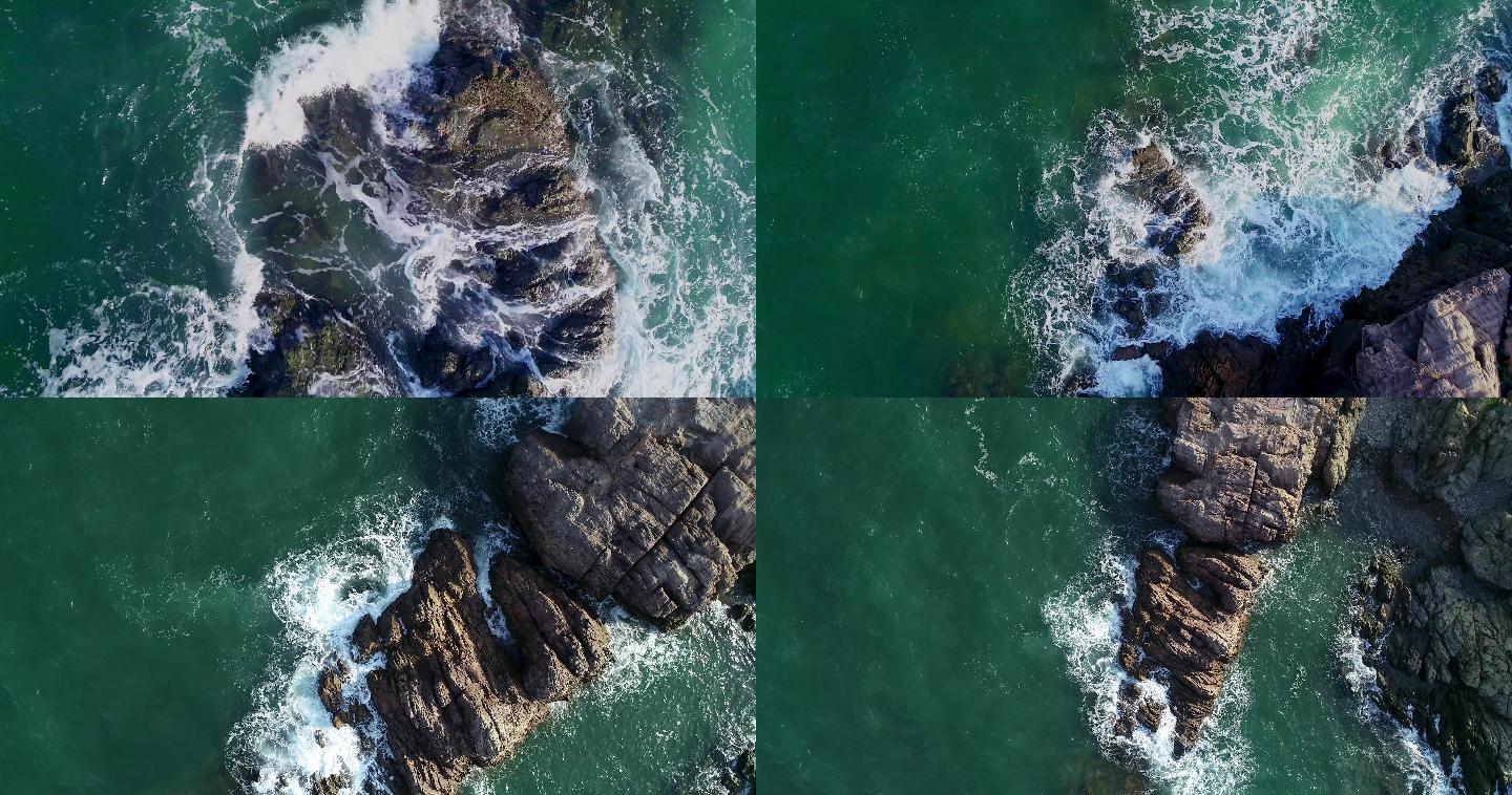 4k海浪拍打礁石大海浪花礁石