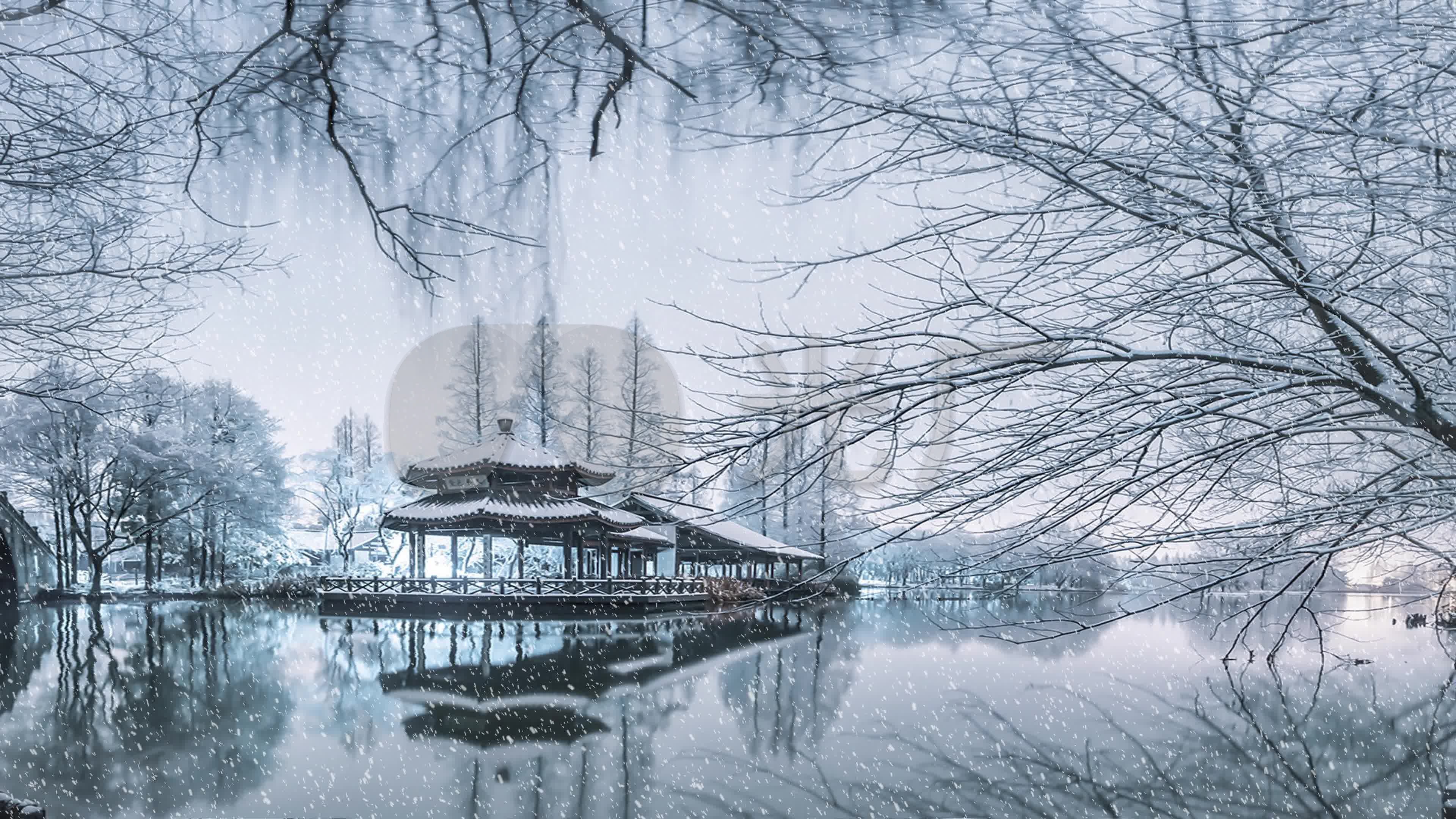 杭州雪景杭州景色西湖4k冬天冬季