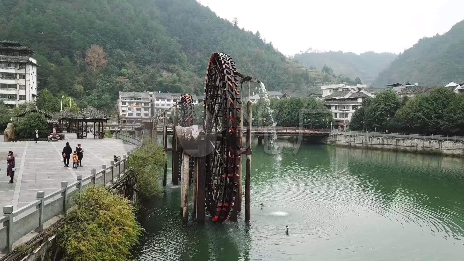 贵州黔东南凯里雷山县,航拍水车视频素材_1920x1080