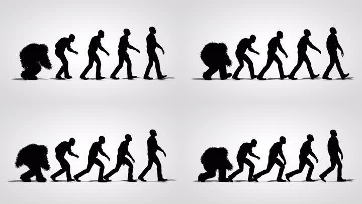 进化史人类演变猿猴猿类人身体4k原始人动画素材视频