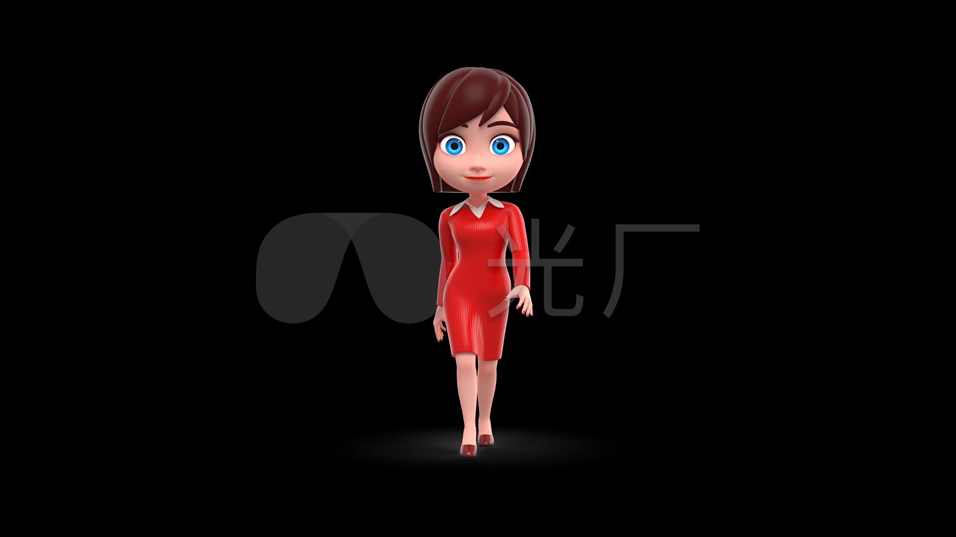 3d动画卡通美女迎面走来