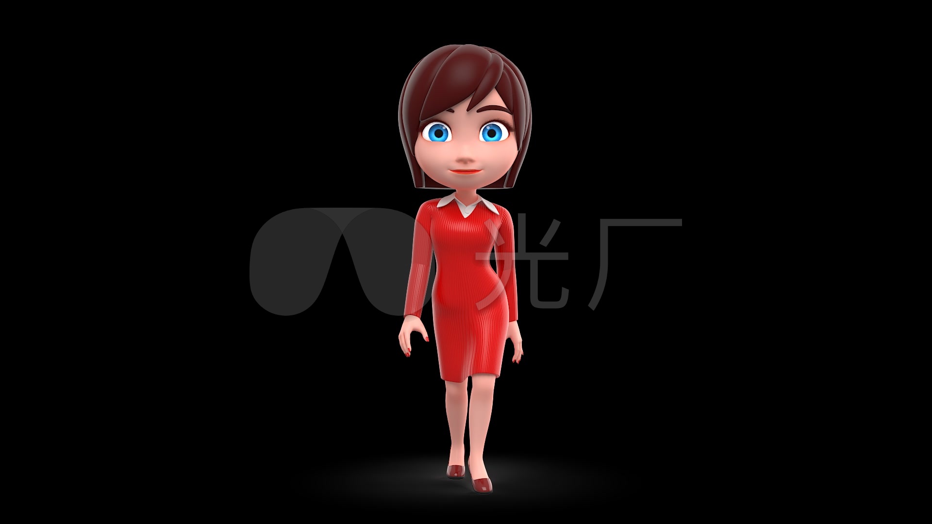 3d动画卡通美女迎面走来